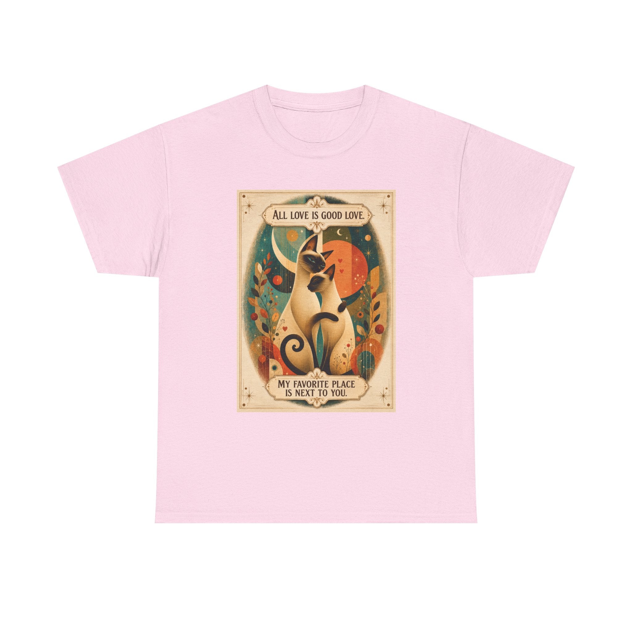 Cat Poster T-Shirt – "All Love Is Good Love" Retro Cat Love Graphic Tee. Siamese Cat Shirt Cat Lover Gift Cat Mom Shirt Cat Dad Shirt Cat People Apparel Cute Cat T-Shirt Cat Lover Tee Siamese Cat...