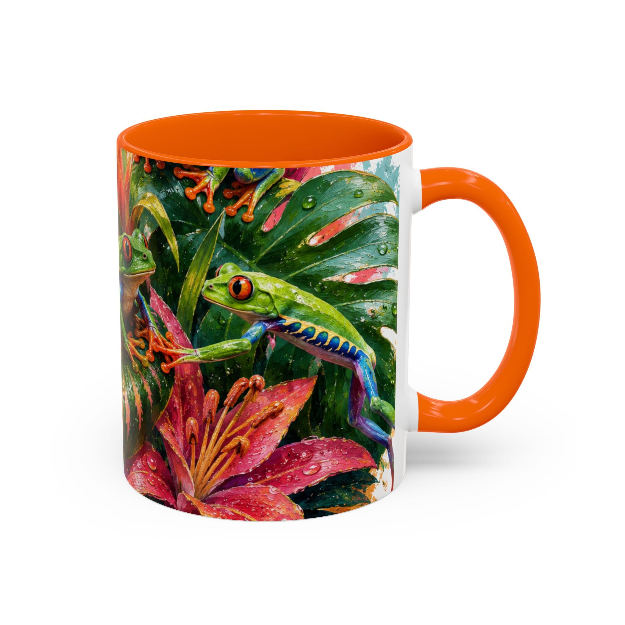 Tropical Tree Frog Coffee Mug — Colorful Rainforest Lily Accent Mug (11/15oz)