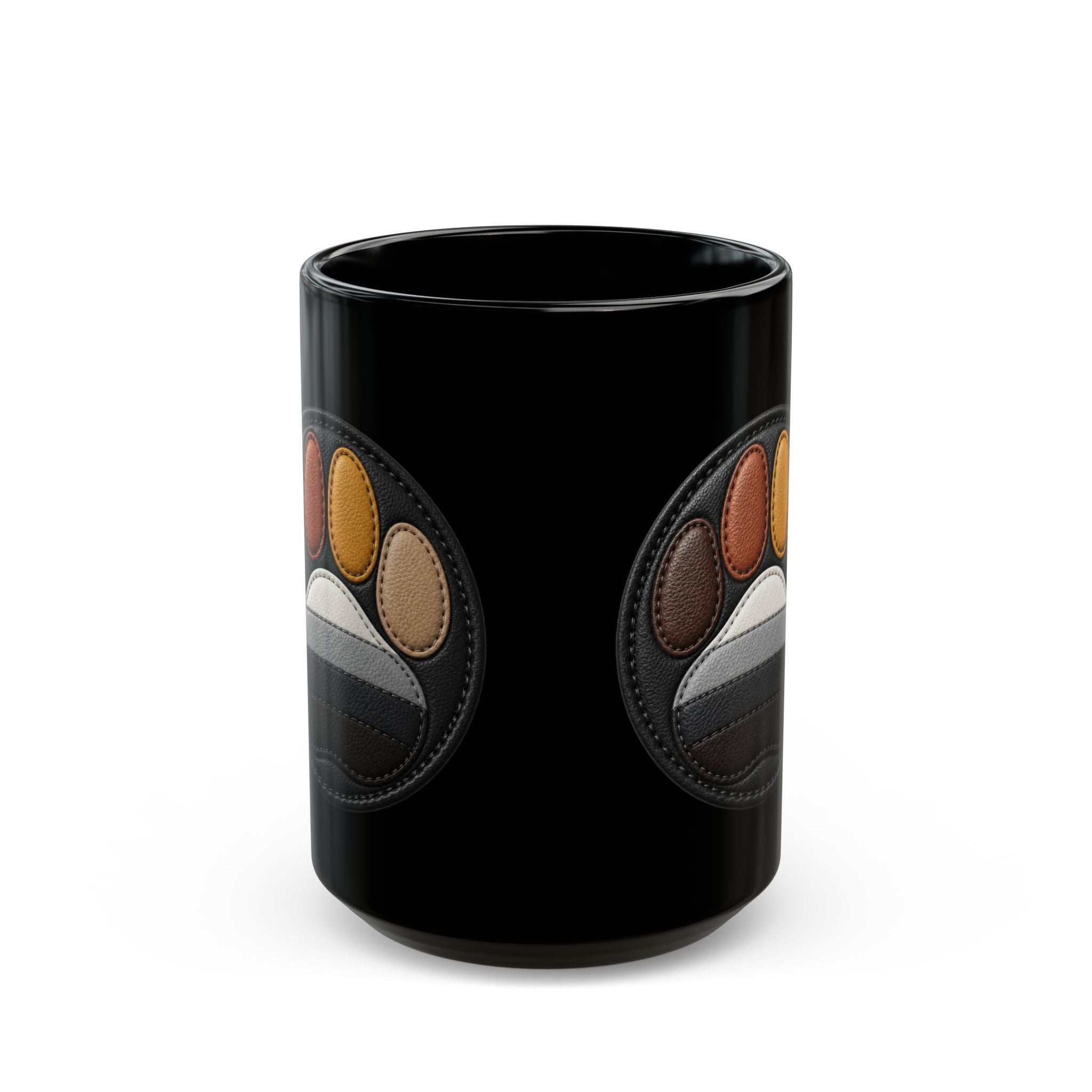 Black Mug — Leather Patch Paw Print Coffee Cup (11oz, 15oz)Bear Pride Coffee Mug.