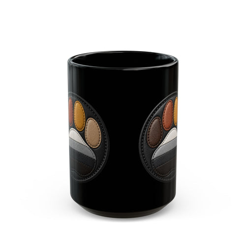 Black Mug — Leather Patch Paw Print Coffee Cup (11oz, 15oz)Bear Pride Coffee Mug.