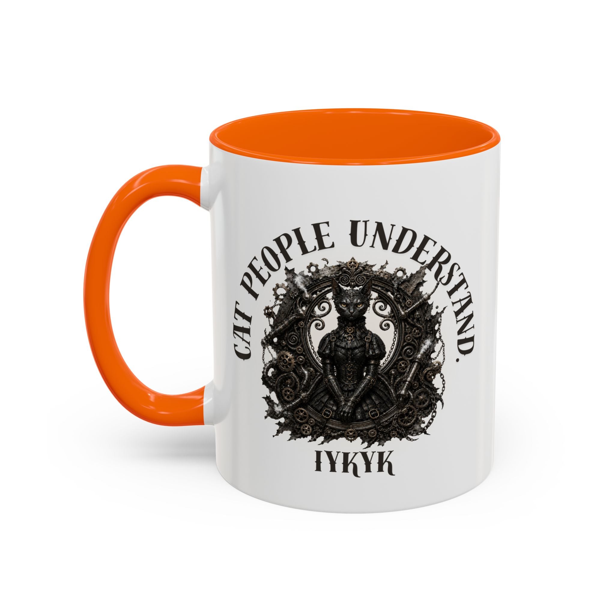 Cat People Understand Accent Mug — 'IYKYK' Black-Trim Coffee Cup. Cat lovers. Cat people. Cat mug.