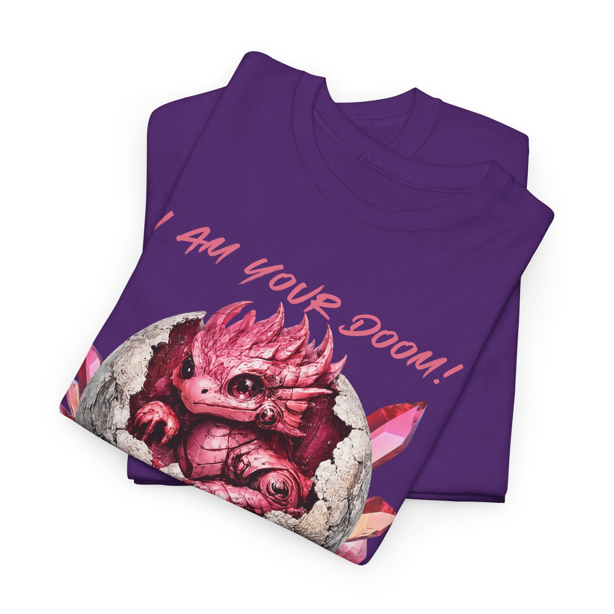 Cute Monster Tee — "I Am Your Doom! Cower in Fear!" Pink Hatchling Graphic Shirt