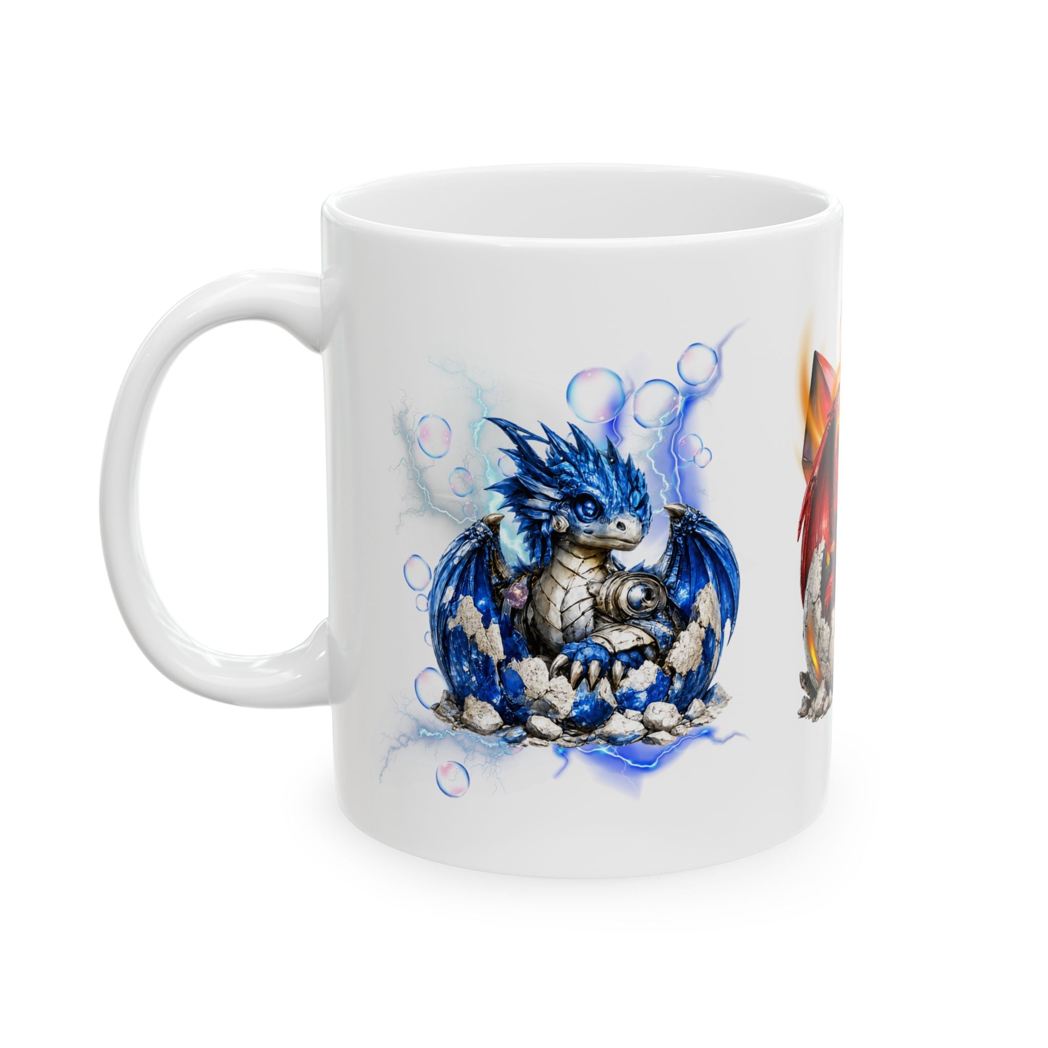 Dragon Trio Ceramic Mug (11oz, 15oz) — Cute Elemental Baby Dragons Coffee Cup