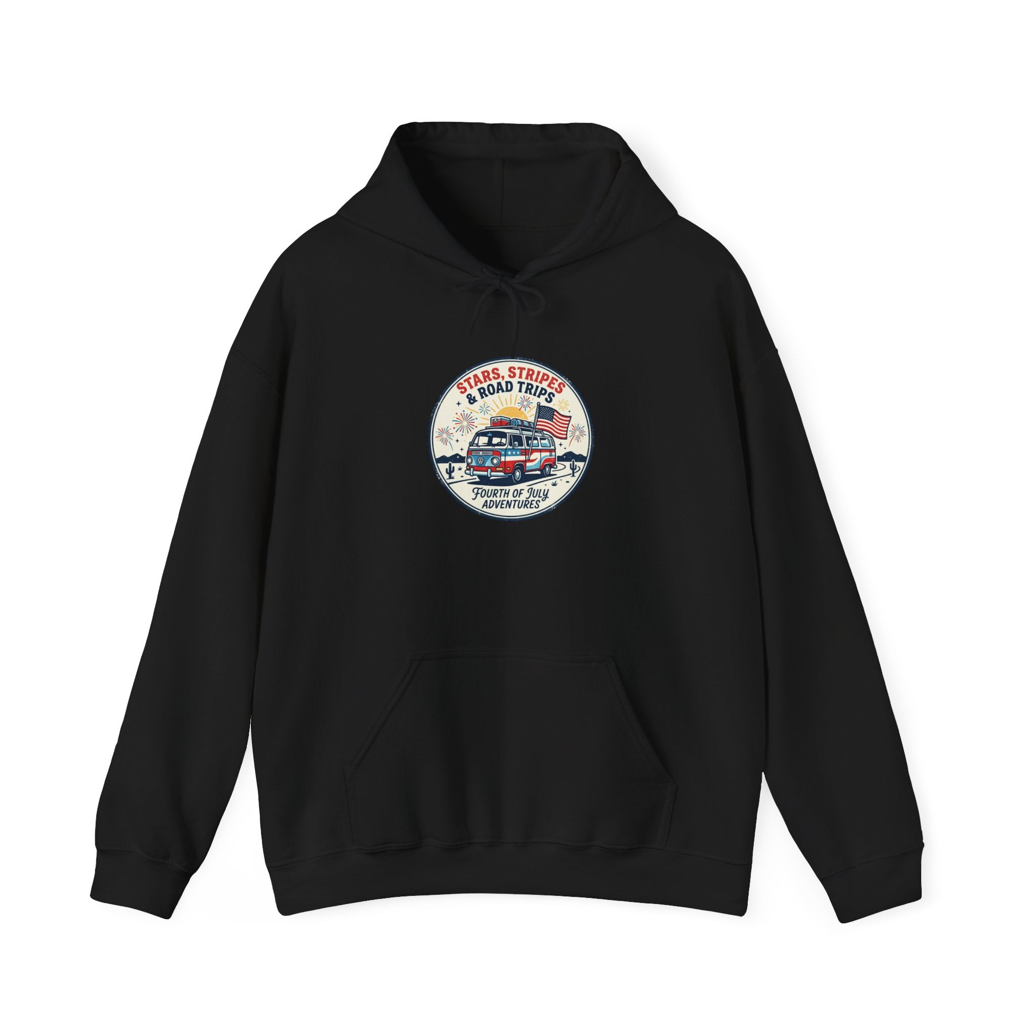 Vintage Stars and Stripes Road Trip Hoodie | Americana, retro red white blue