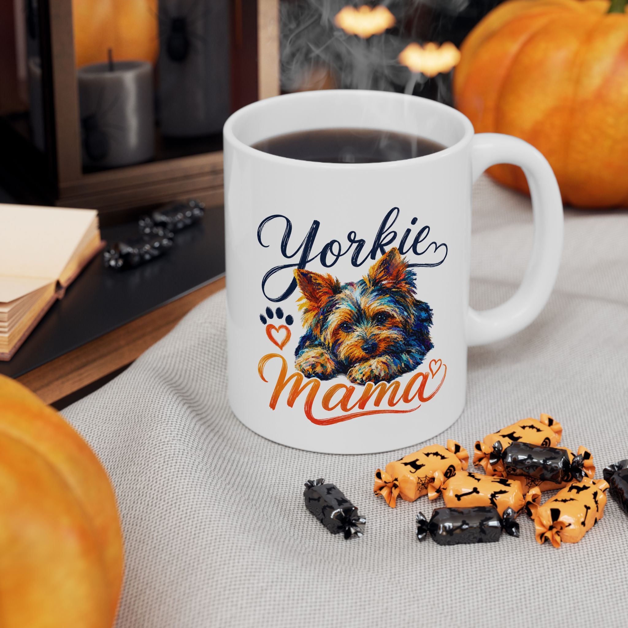 Yorkie Mom Ceramic Mug — Cute Yorkshire Terrier Paw & Heart Coffee Cup (11oz/15oz)