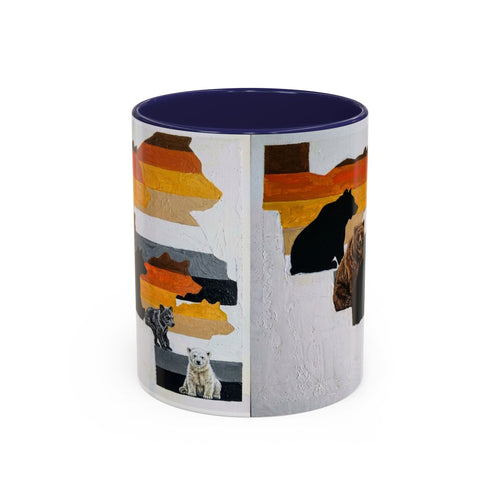 Bear Silhouette Accent Coffee Mug — Sunset Mountain Wildlife Design (11/15oz) Bear Pride. Leather man pride. Bears in leather.