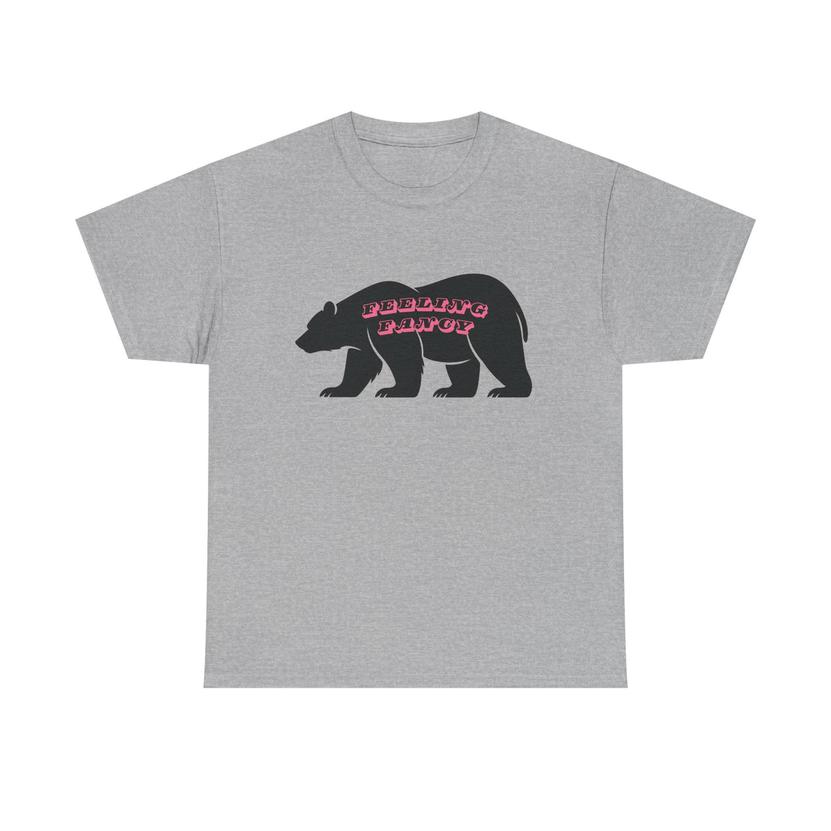 Bear Silhouette Tee — Retro Pink Script Graphic. Feeling Fancy