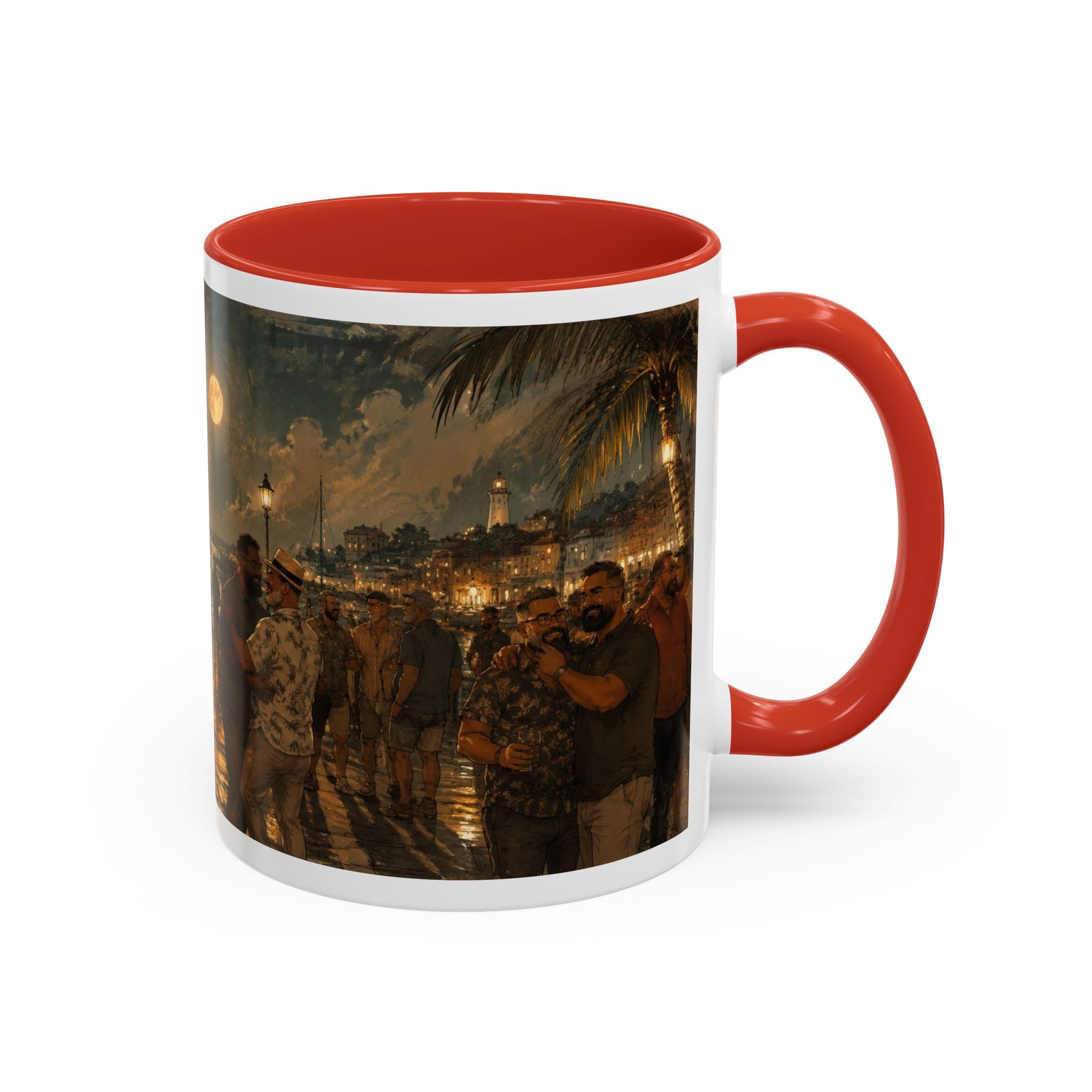 Tropical Night Market Coffee Mug — Moonlit Street Scene Accent Mug (11/15oz) This is a Bear community Bear event coffee Mug.