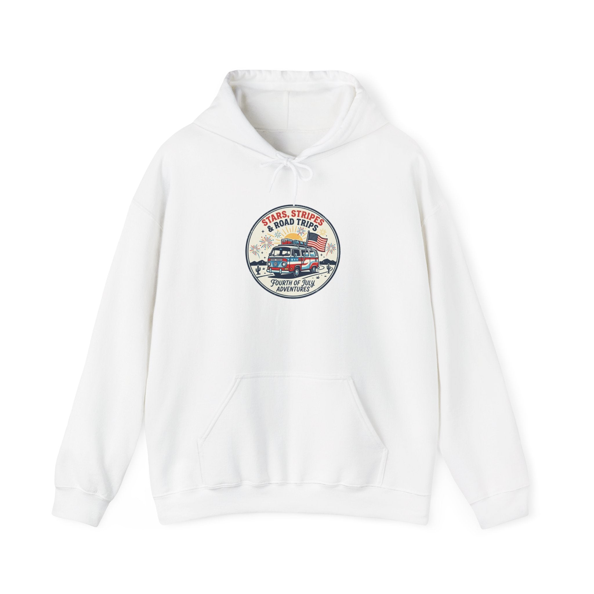 Vintage Stars and Stripes Road Trip Hoodie | Americana, retro red white blue
