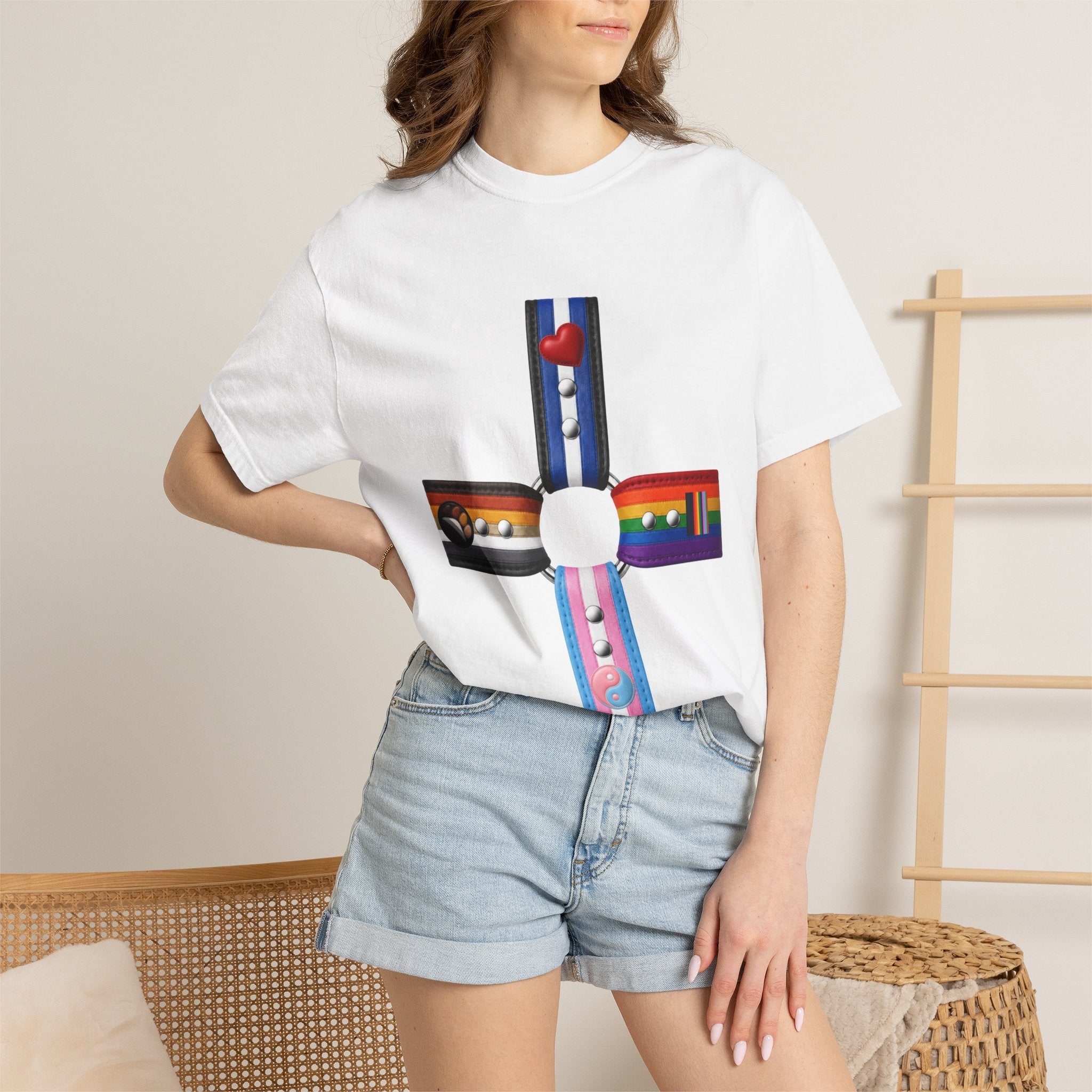 LGBTQ+ Pride Cross T-Shirt — Rainbow Identity Flag Design