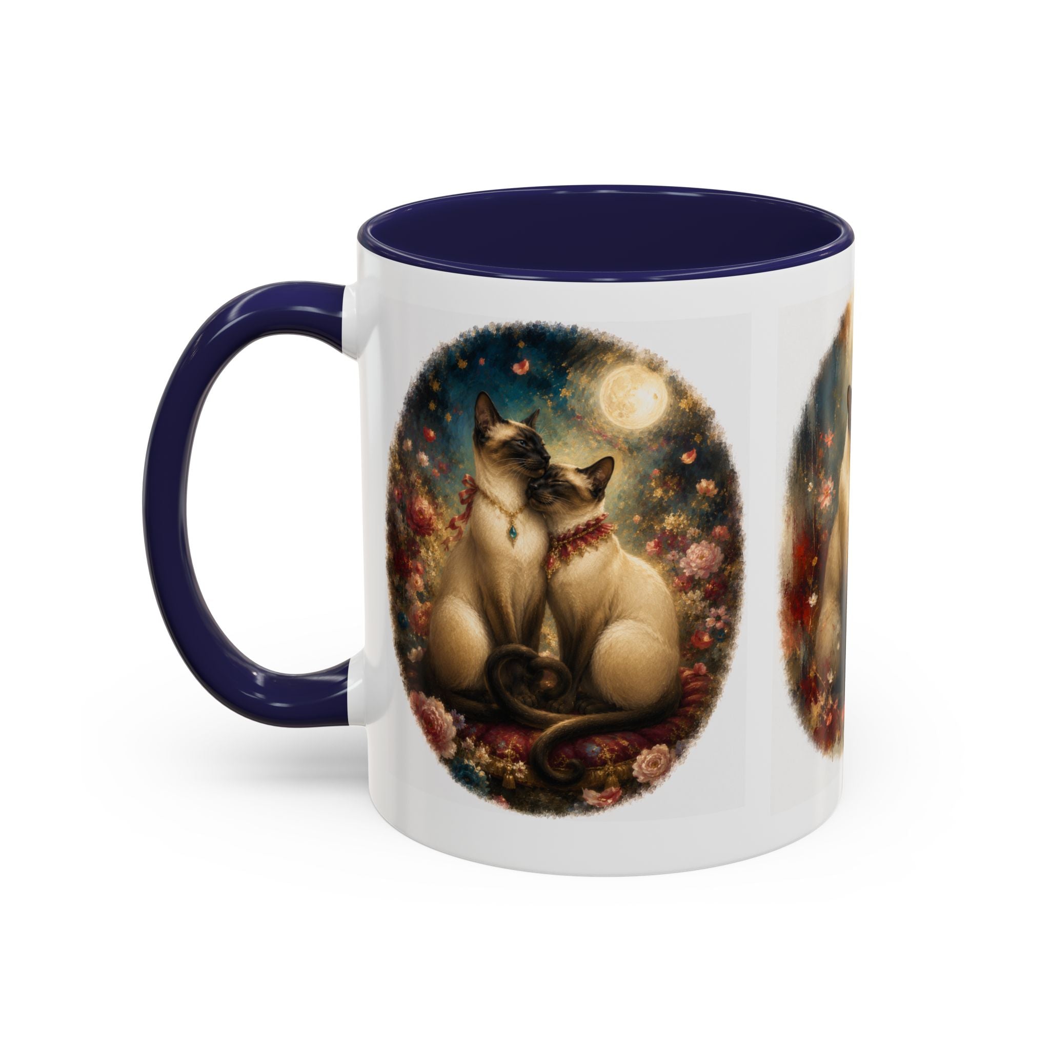 Siamese Cats Coffee Mug — Romantic Moonlit Cat Art Accent Mug (11/15oz)