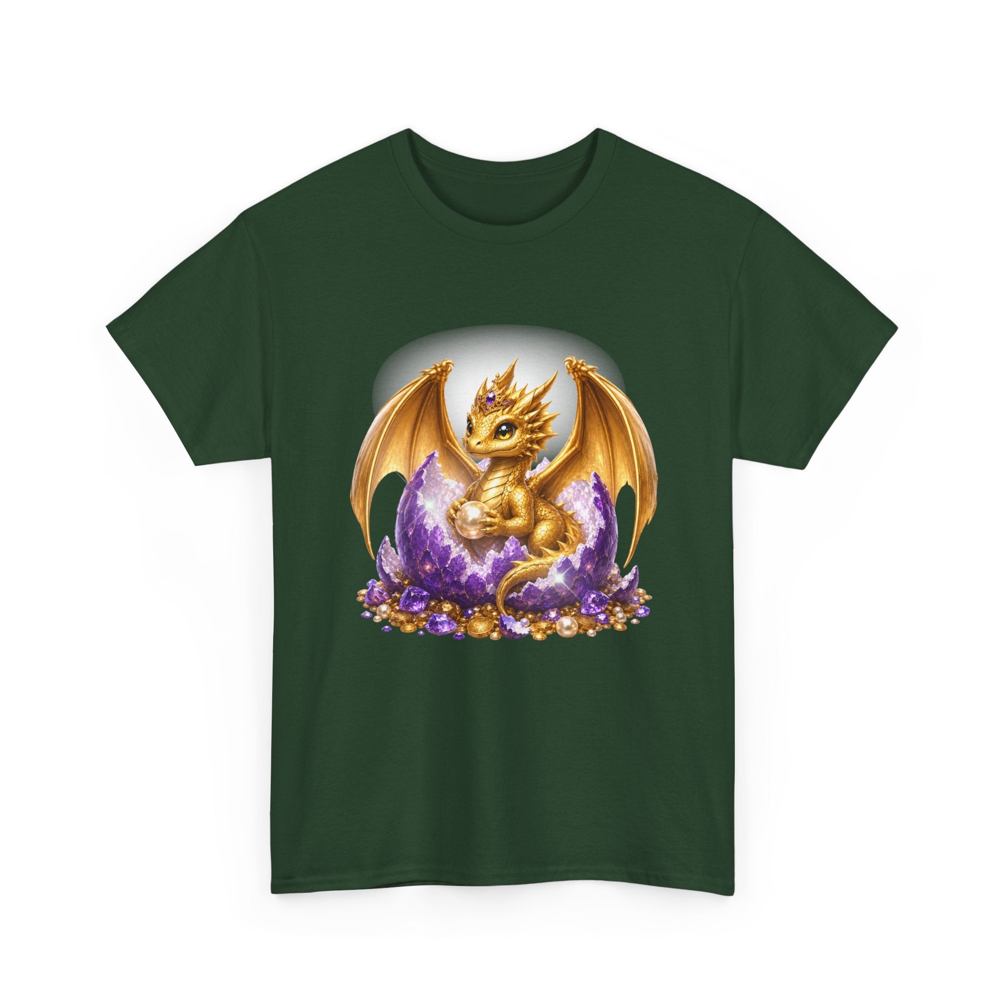 Golden Baby Dragon Tee — Cute Fantasy Dragon Shirt with Purple Egg