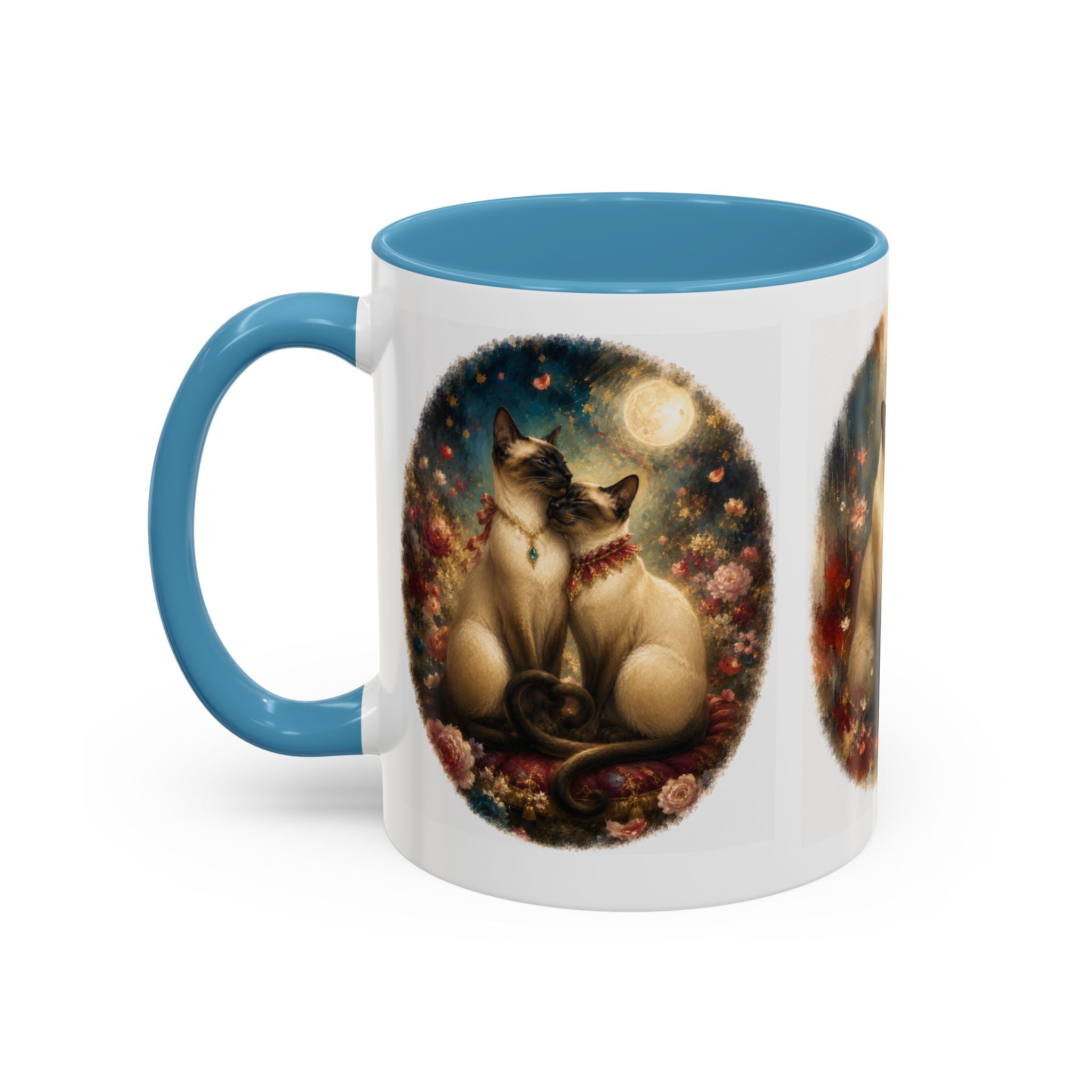Siamese Cats Coffee Mug — Romantic Moonlit Cat Art Accent Mug (11/15oz)