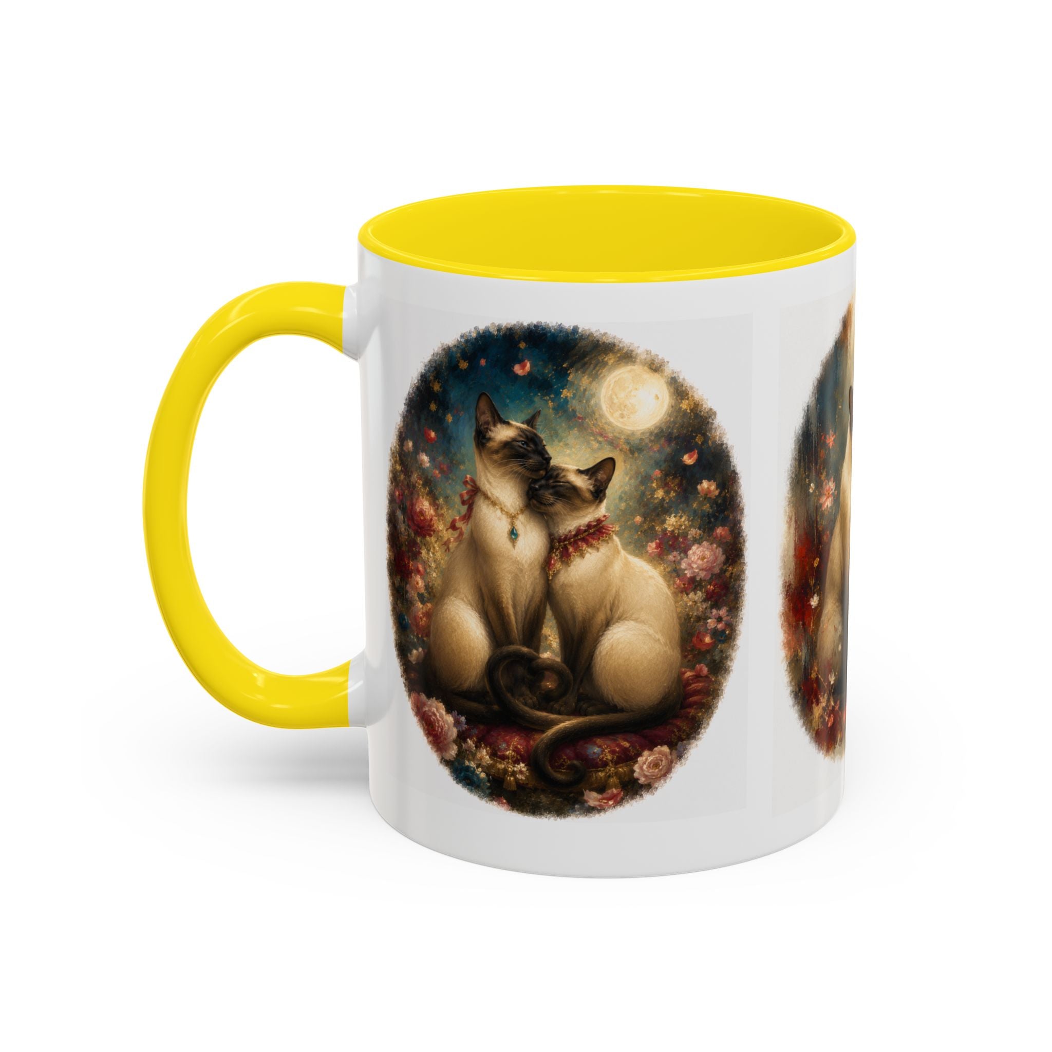 Siamese Cats Coffee Mug — Romantic Moonlit Cat Art Accent Mug (11/15oz)