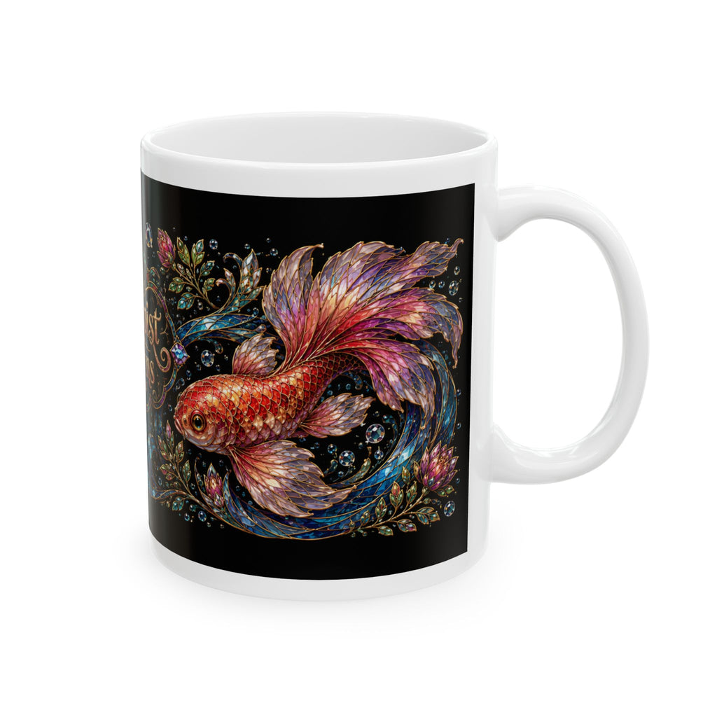 My Therapist Has Fins Ceramic Mug — Colorful Koi Fish Coffee Cup (11oz & 15oz)