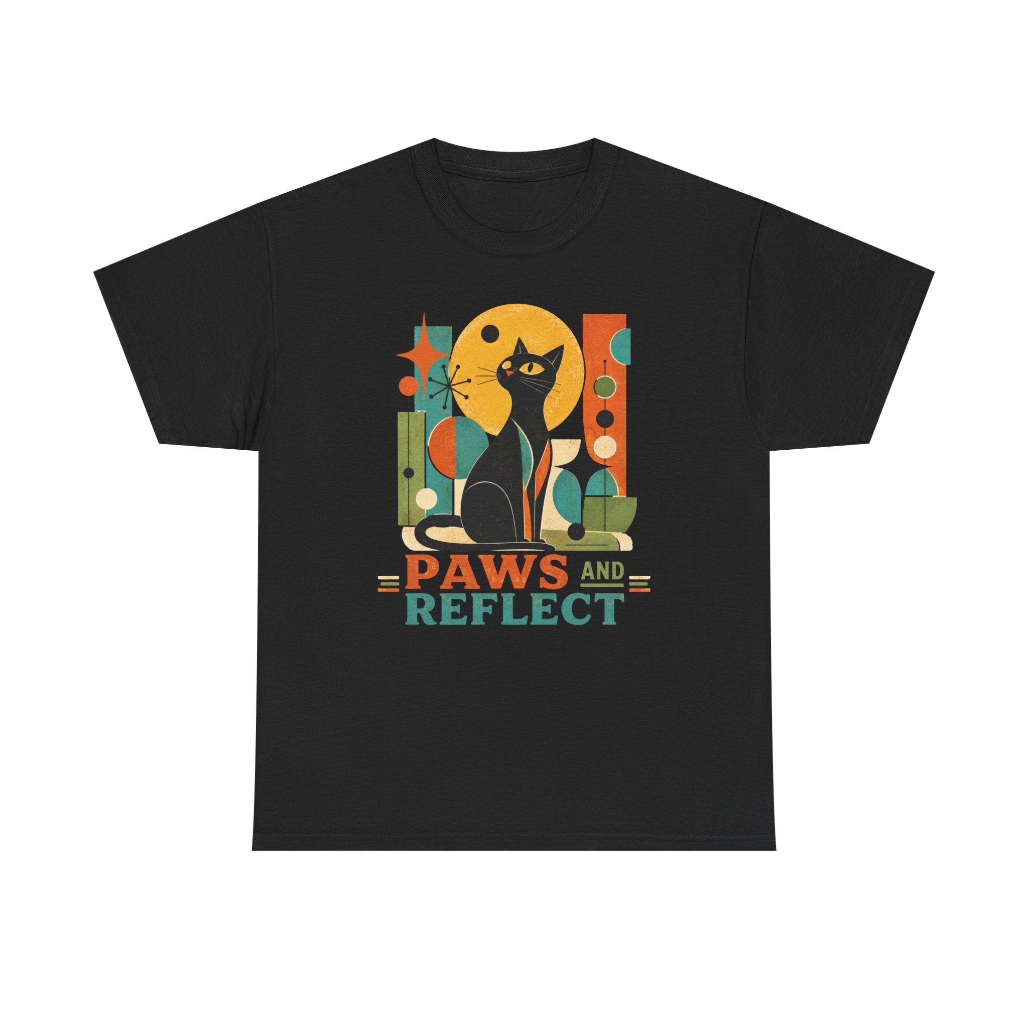 Paws and Reflect Cat T-Shirt. Mod Tangentsies Cat. Mood cat T-shirt
