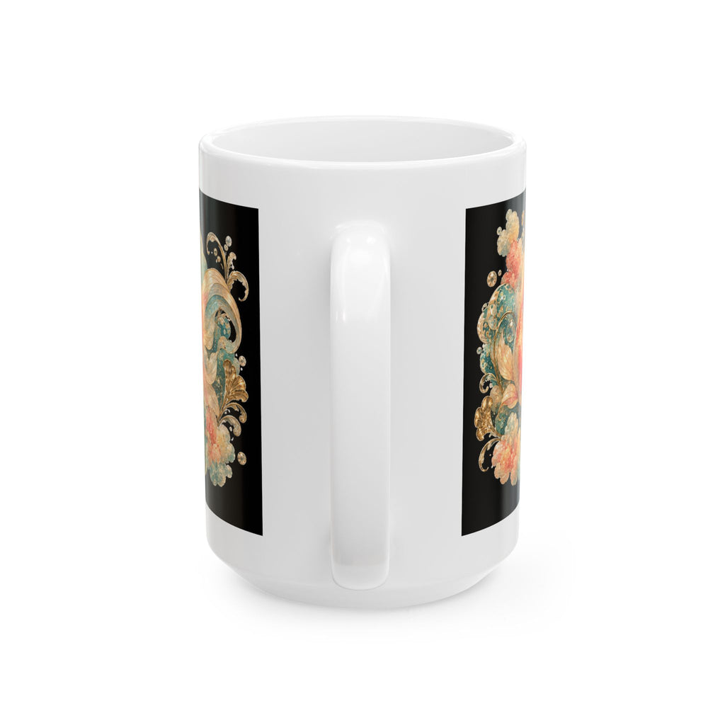 Ceramic Mug — Vintage Floral Goldfish Design with Quote “I Came. I Saw. I Forgot.”