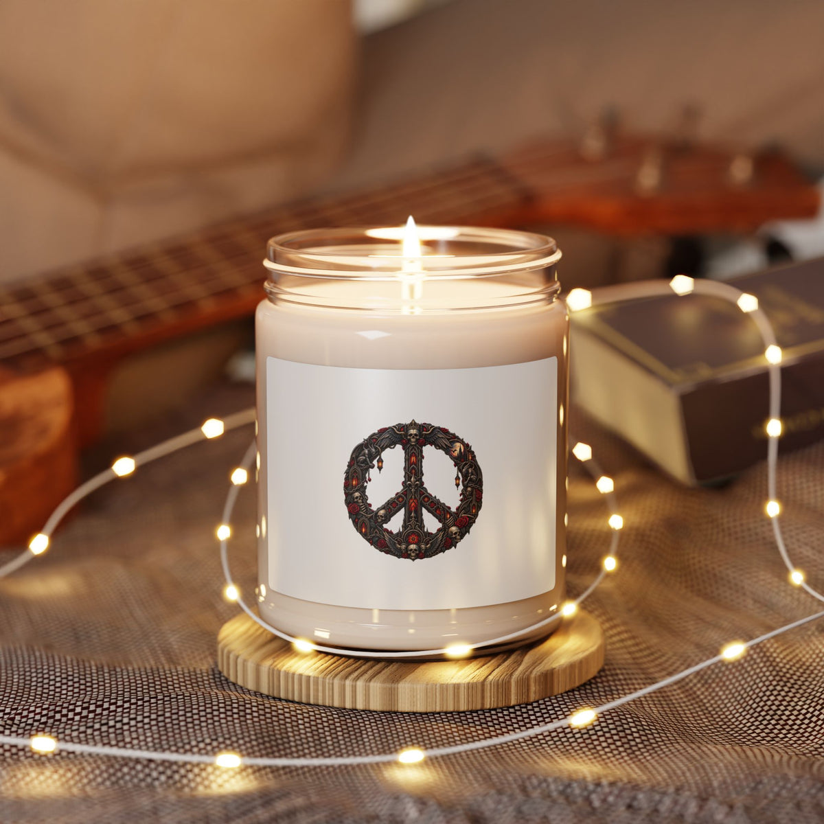 Peace Sign 9oz Soy Candle — Floral Boho Scented Jar