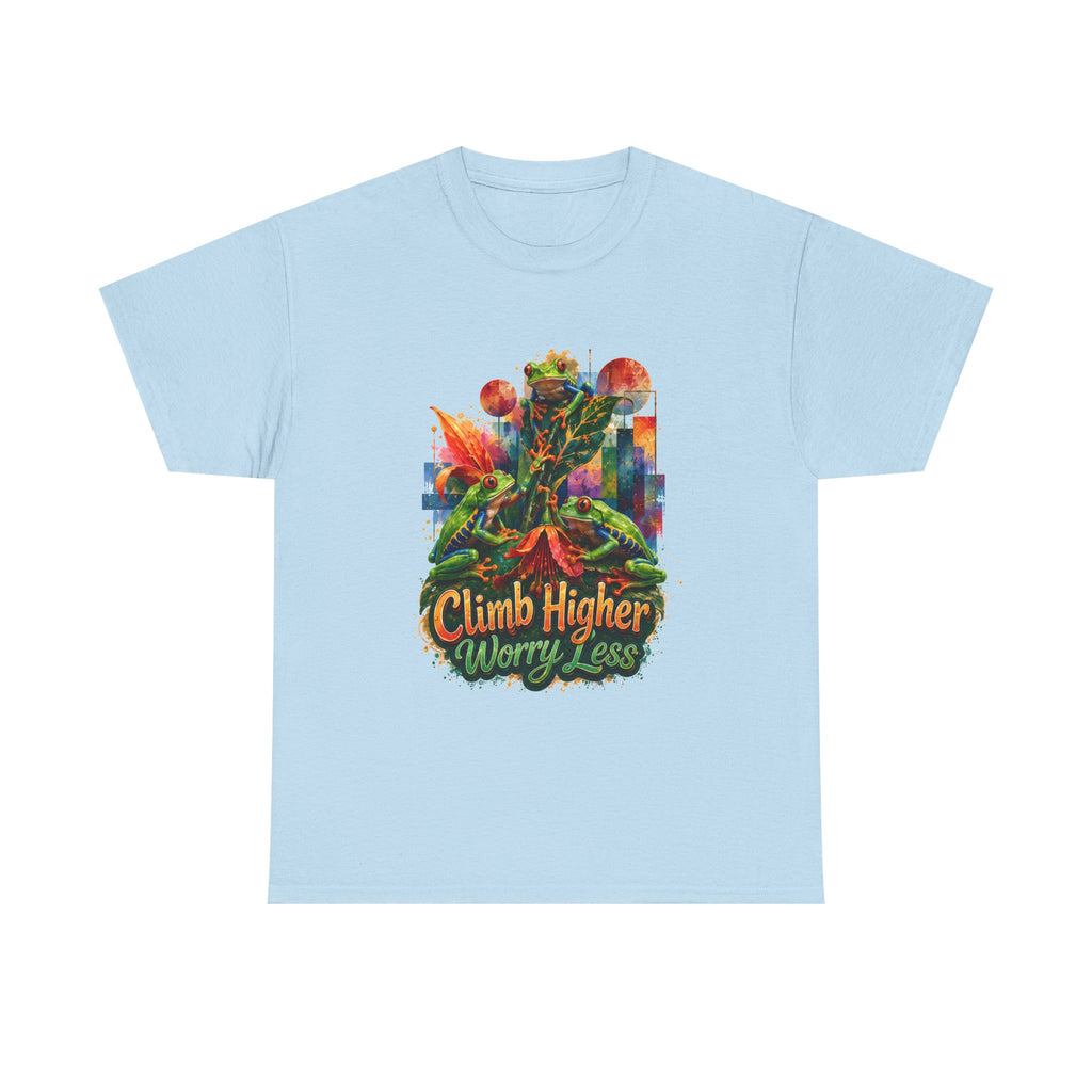 Climb Higher Worry Less T-Shirt Tree Frog t-shirt for the ecofriendly, tree huggers.