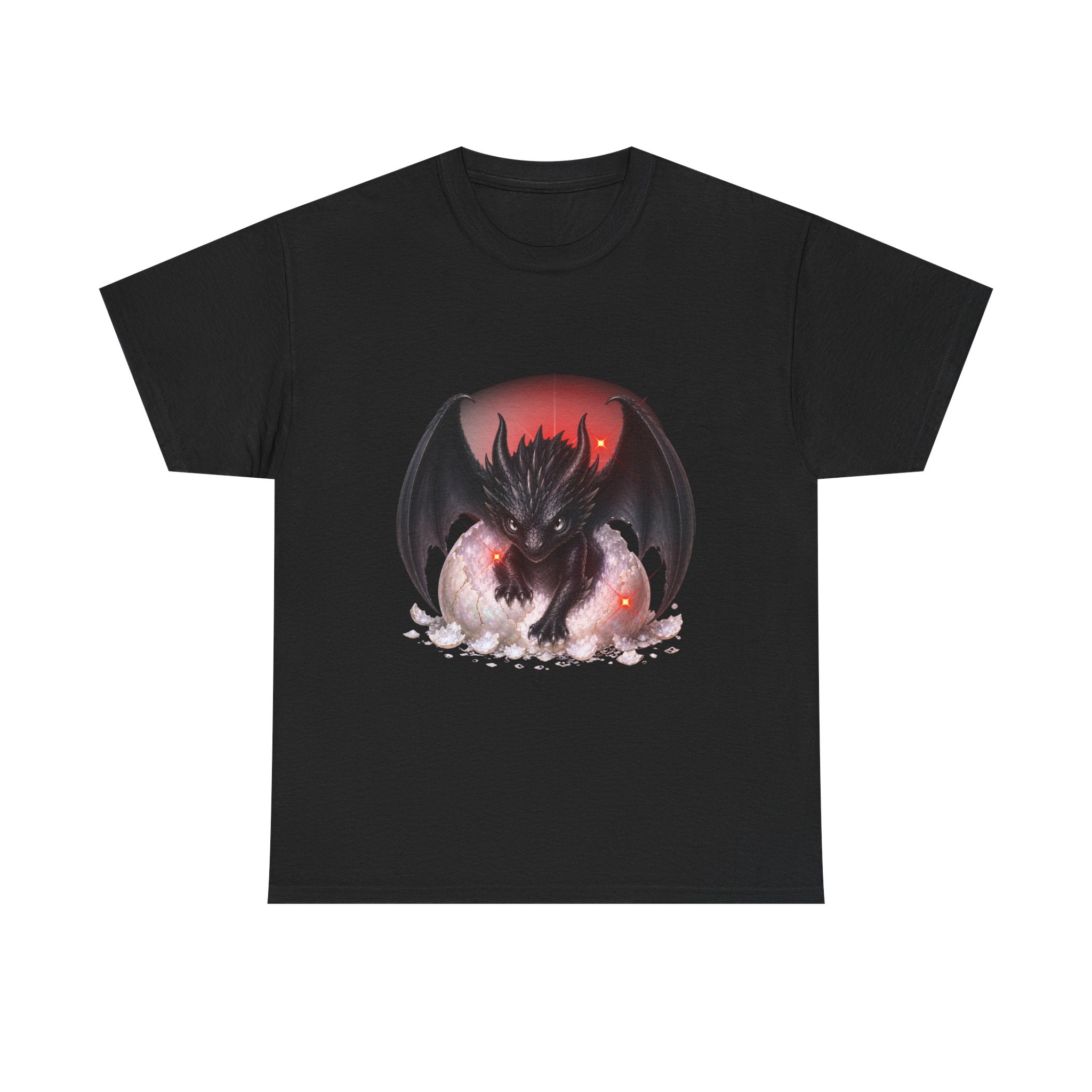 Dragon Hatchling T‑Shirt — Cute Black Baby Dragon Emerging from Egg Graphic Tee