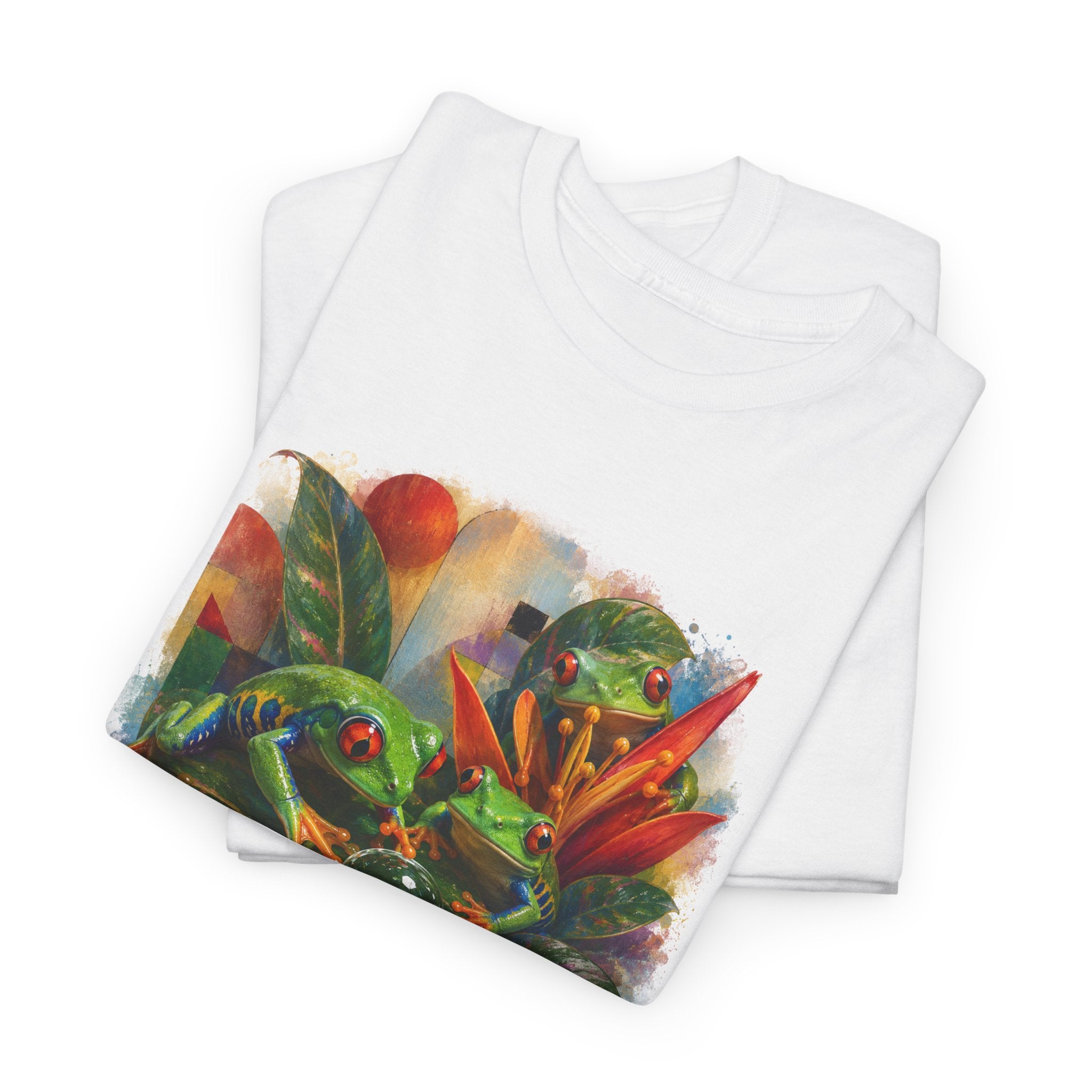 Tropical Leaf Watercolor T-Shirt — Vibrant Botanical Tee. Tree Frog tee