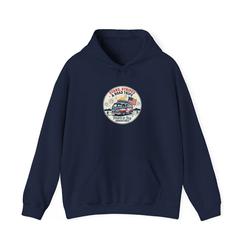 Vintage Stars and Stripes Road Trip Hoodie | Americana, retro red white blue