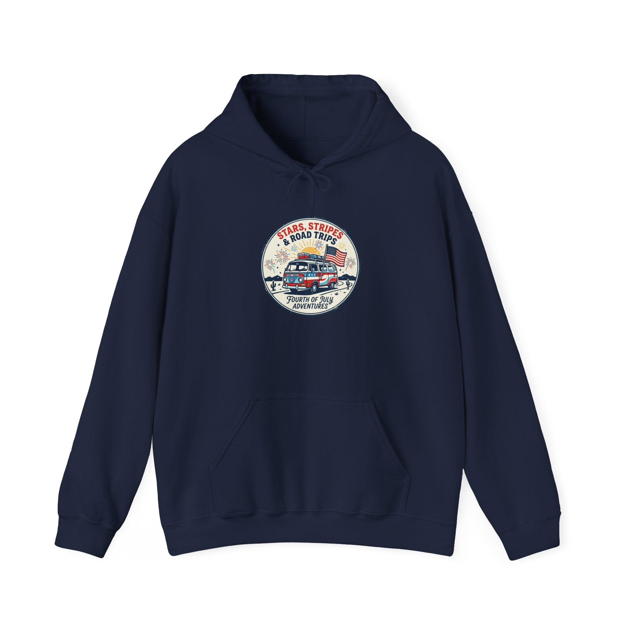 Vintage Stars and Stripes Road Trip Hoodie | Americana, retro red white blue