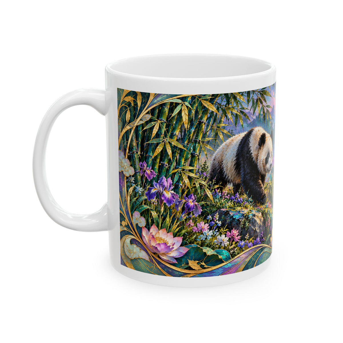 Panda Mug – Asian-Inspired Art Nouveau Panda Bear Coffee Cup, Bamboo Nature Gift
