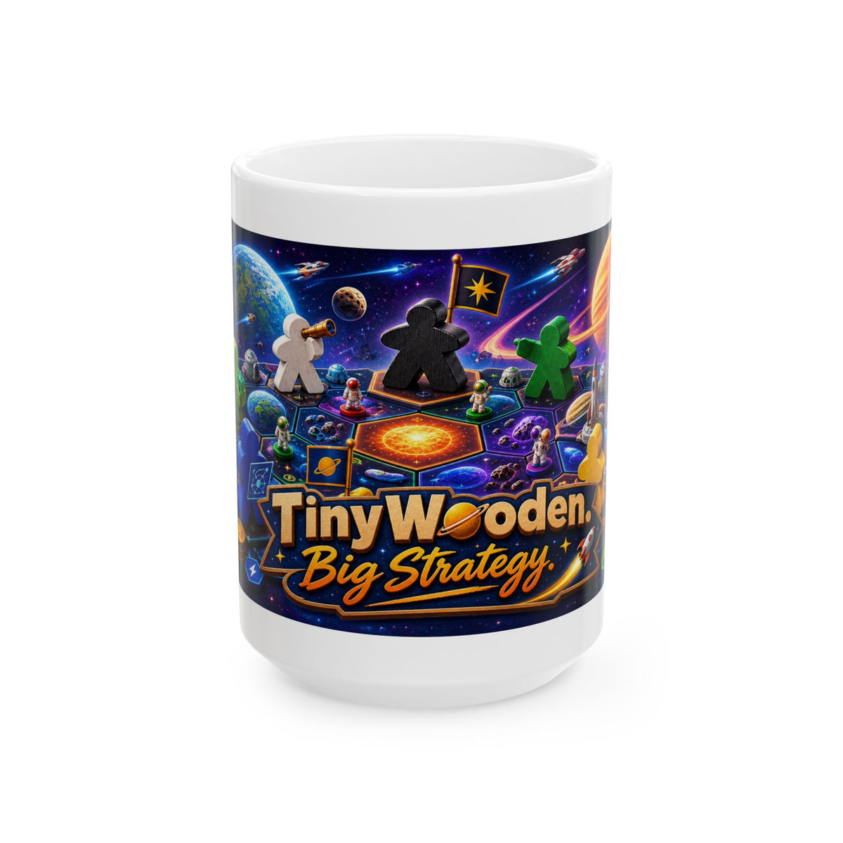 Tiny Wooden Big Strategy Board Game Ceramic Mug — Gamer Coffee Cup (11oz/15oz)