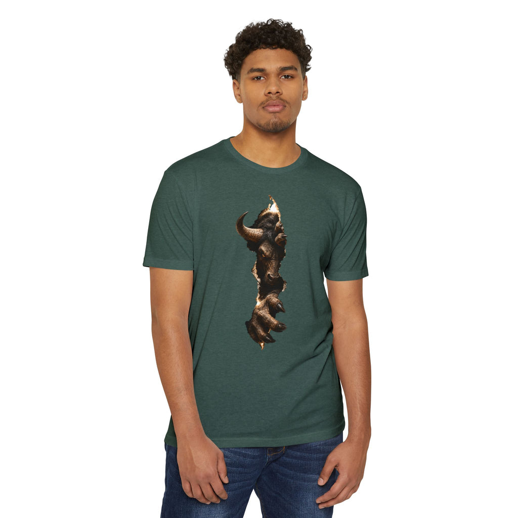 Bison Vertical Print T‑Shirt — Rustic Western Buffalo Graphic Tee. The inner Beast tearing its way out.
