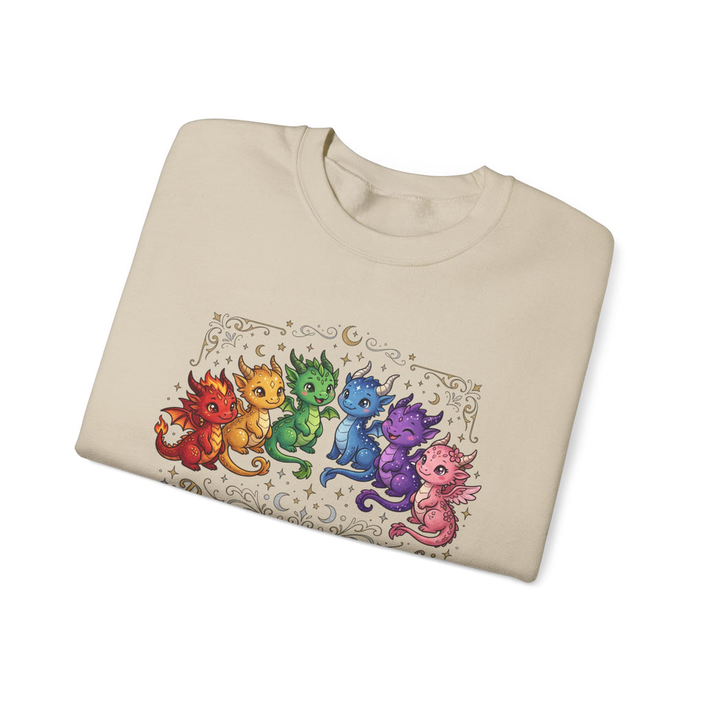 Crewneck Sweatshirt — "Proud Little Dragons" Rainbow Baby Dragon Graphic