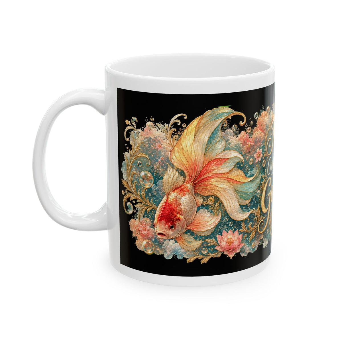 Just One More Goldfish Ceramic Mug — Vintage Koi Fish Coffee Cup (11oz/15oz)