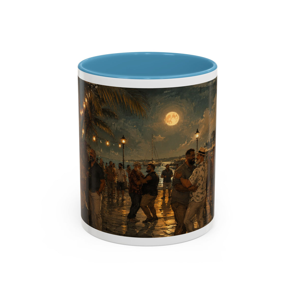 Tropical Night Market Coffee Mug — Moonlit Street Scene Accent Mug (11/15oz) This is a Bear community Bear event coffee Mug.