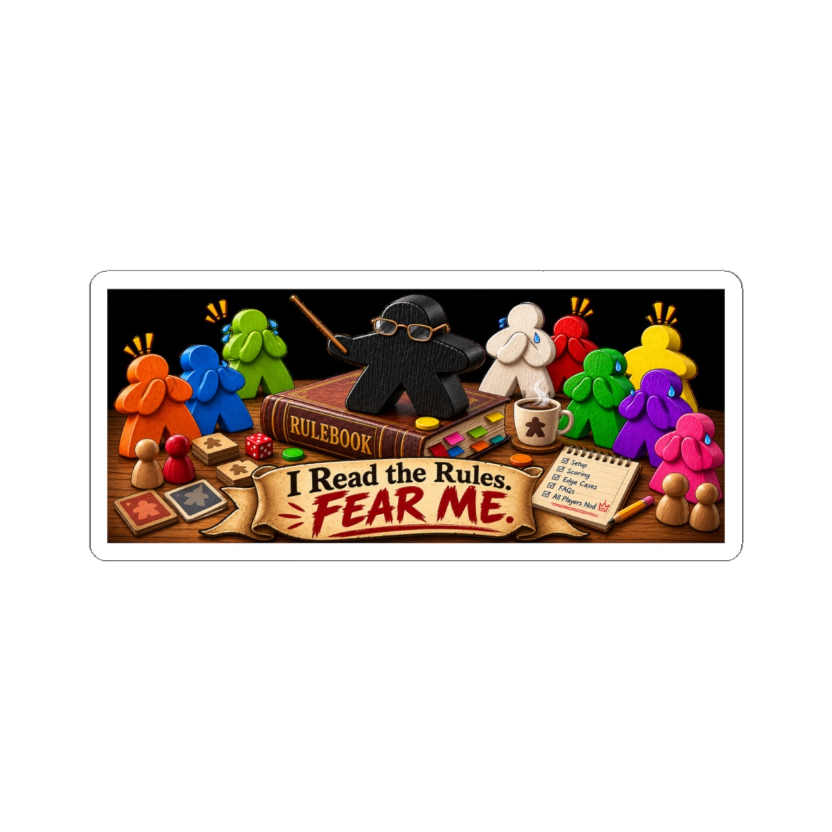 Board Game Mastery Sticker — "I Read the Rules. Fear Me." Kiss-Cut Sticker