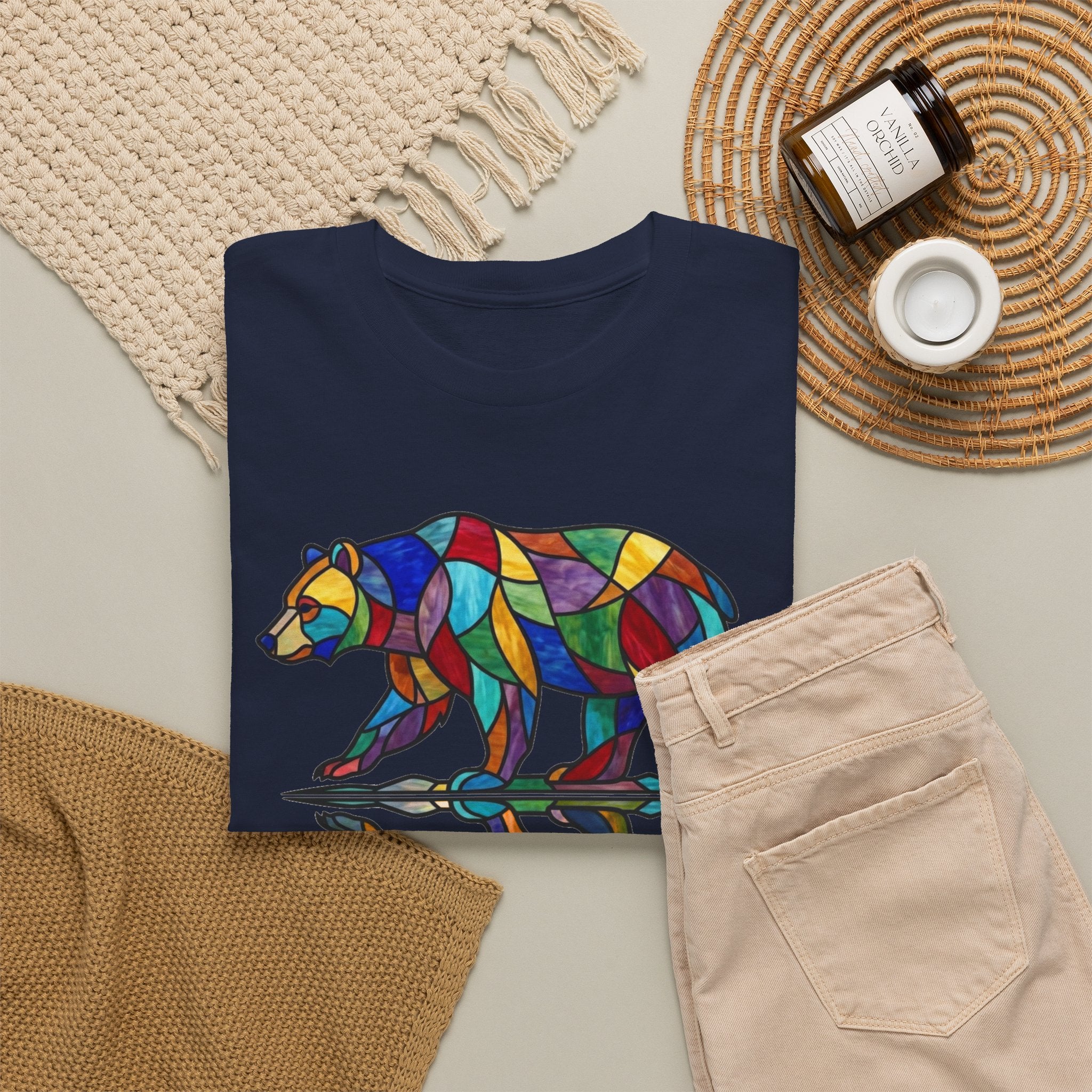 Stained Glass Bear Reflection T-Shirt — Colorful Nature Graphic Tee