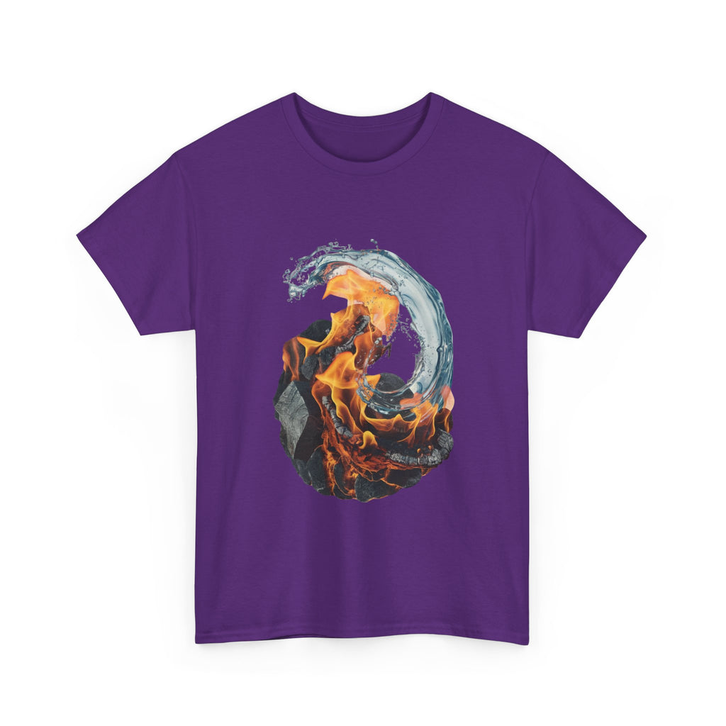 Fire and Water Yin-Yang Graphic Tee — Elemental Flames & Waves T‑Shirt