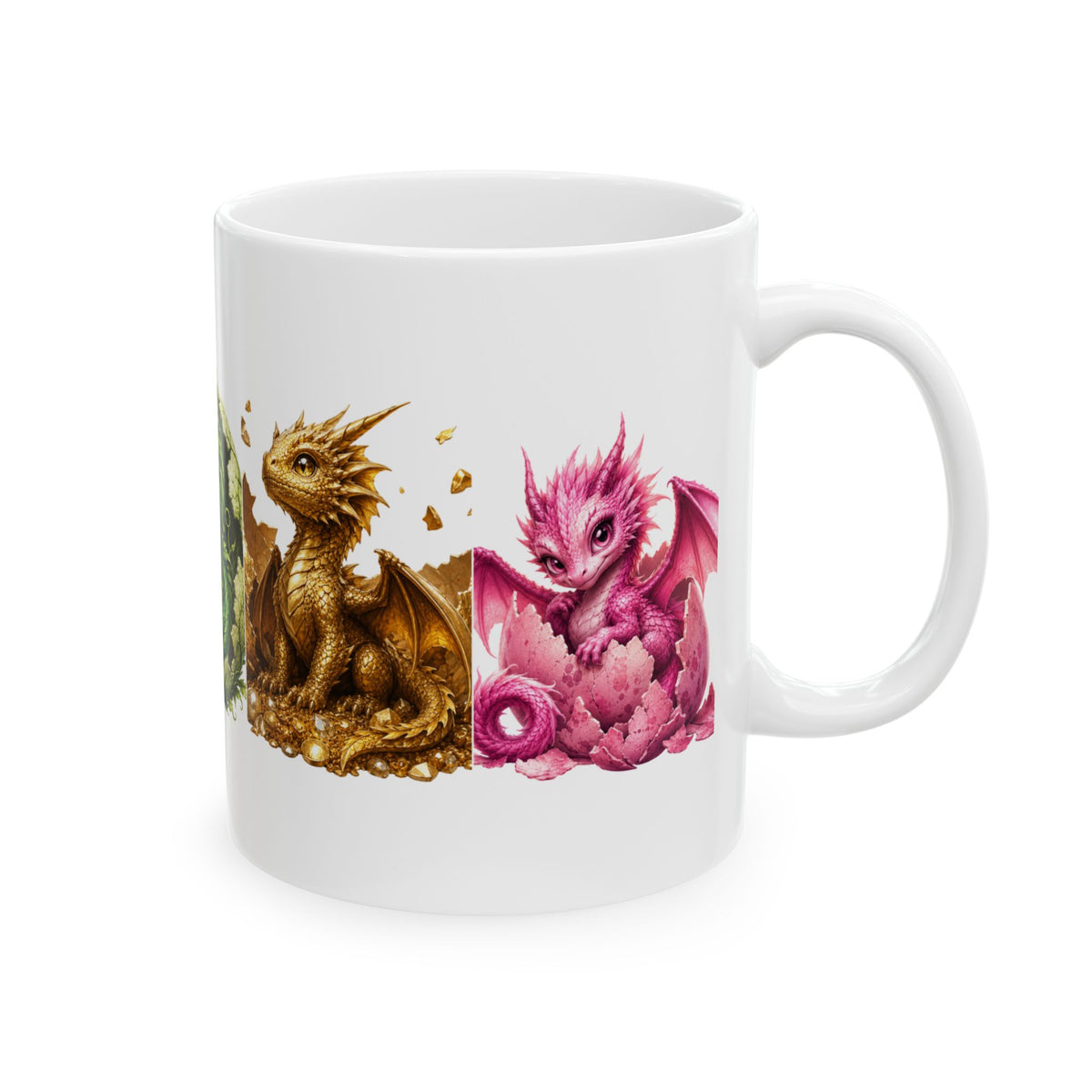 Dragon Rainbow Ceramic Mug — Cute Colorful Baby Dragons Coffee Cup (11oz, 15oz)