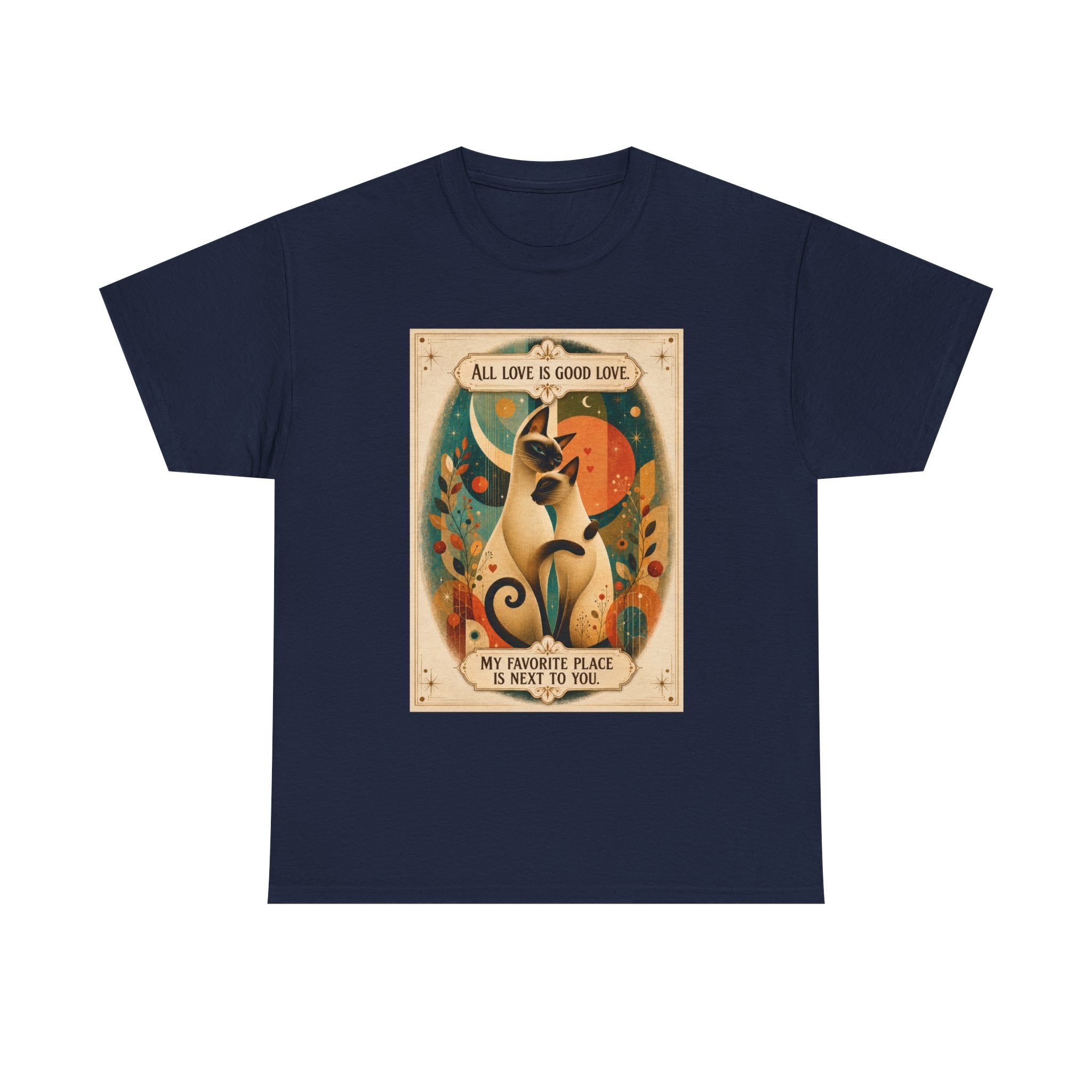 Cat Love Graphic Tee — "All Love Is Good Love" Retro Cat Couple T-Shirt. Siamese Cat Shirt Cat Lover Gift Cat Mom Shirt Cat Dad Shirt Cat People Apparel Cute Cat T-Shirt Cat Lover Tee Siamese Cat...