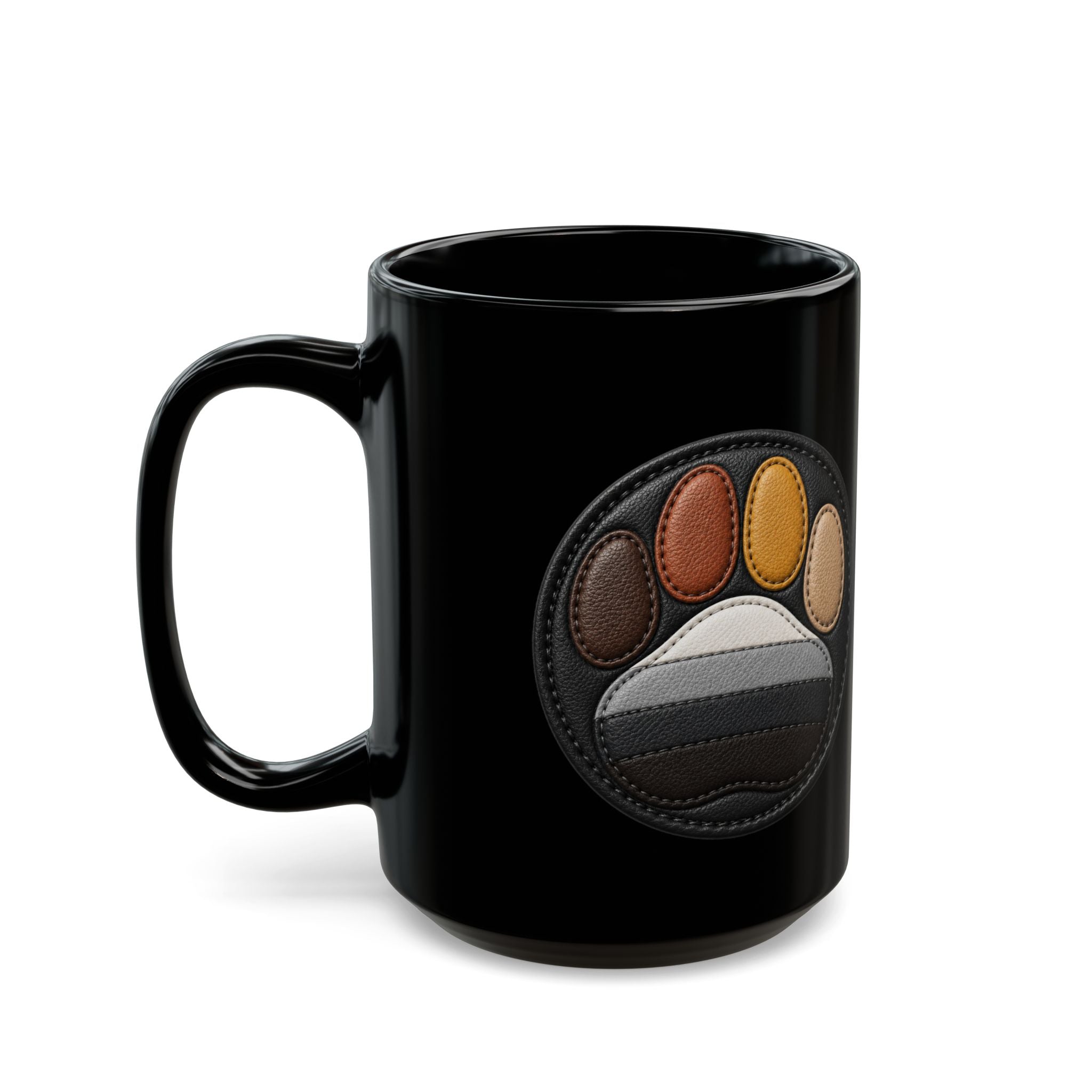 Black Mug — Leather Patch Paw Print Coffee Cup (11oz, 15oz)Bear Pride Coffee Mug.