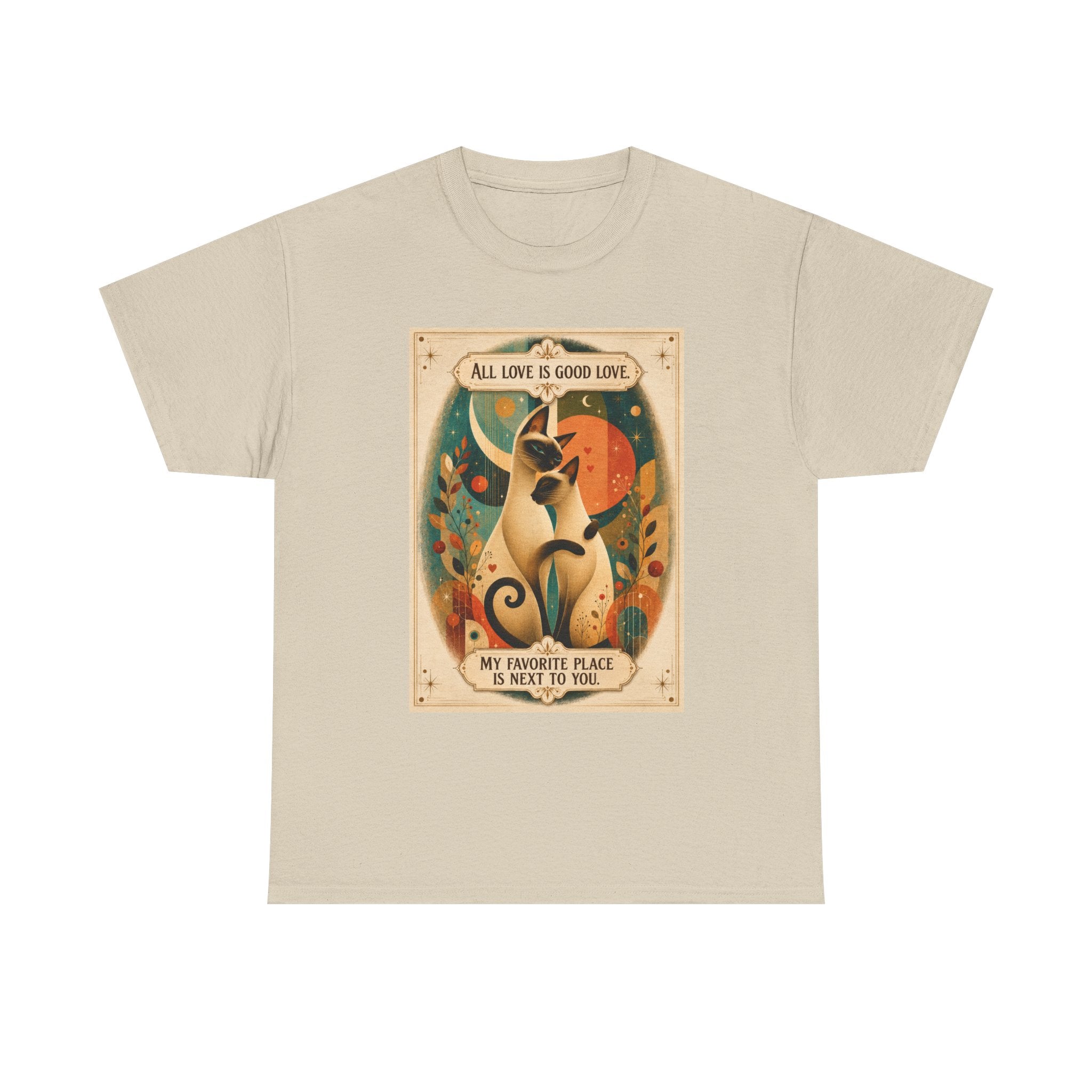 Cat Poster T-Shirt – "All Love Is Good Love" Retro Cat Love Graphic Tee. Siamese Cat Shirt Cat Lover Gift Cat Mom Shirt Cat Dad Shirt Cat People Apparel Cute Cat T-Shirt Cat Lover Tee Siamese Cat...