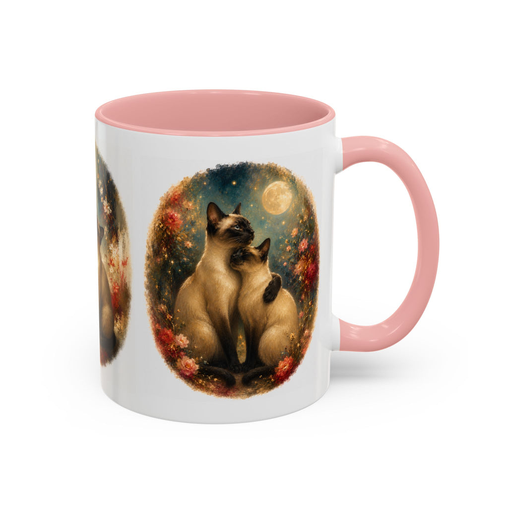 Siamese Cats Coffee Mug — Romantic Moonlit Cat Art Accent Mug (11/15oz)