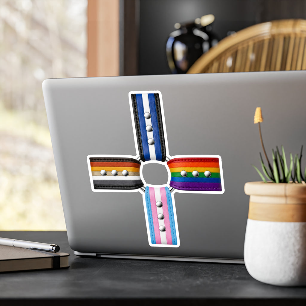 Pride Flag Cross Vinyl Sticker — Kiss-Cut LGBTQ+ Ally Decal (Rainbow, Trans & Stripes)