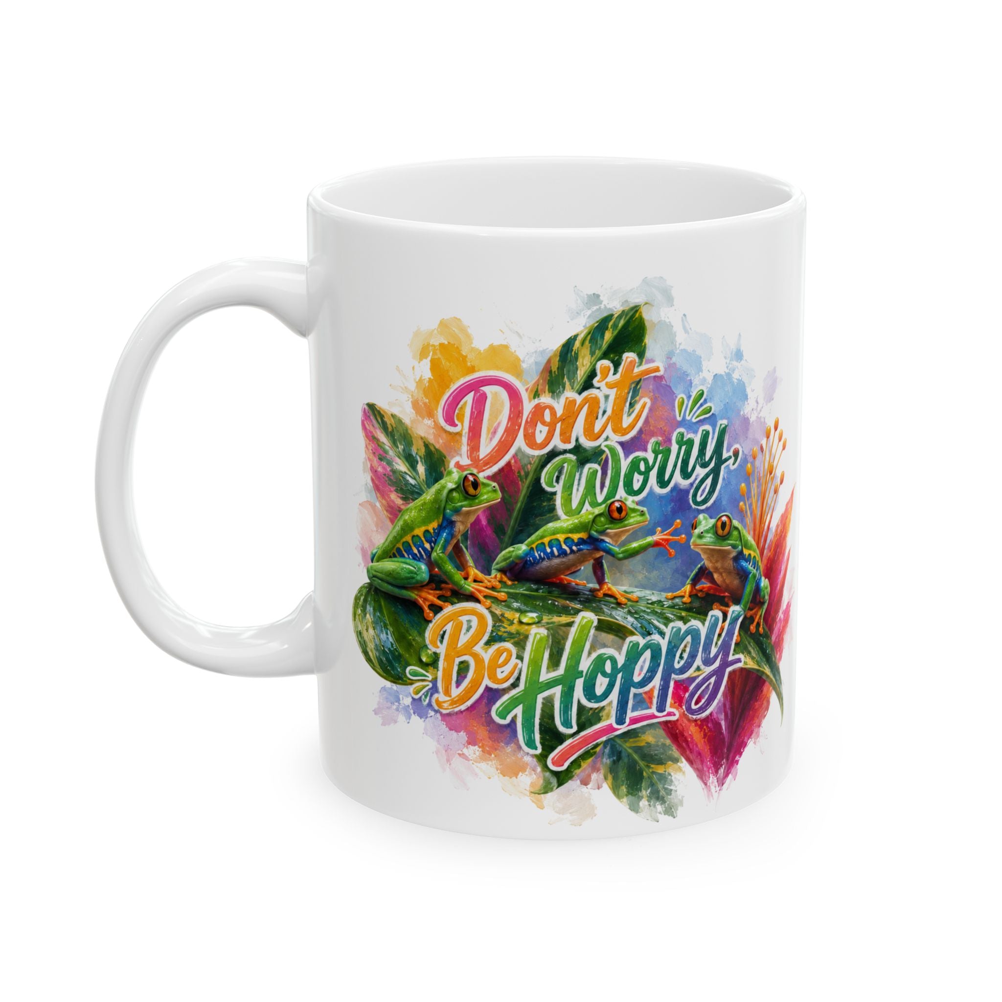 Happy Frog Ceramic Mug — Colorful Watercolor Frog Coffee Cup (11oz & 15oz)