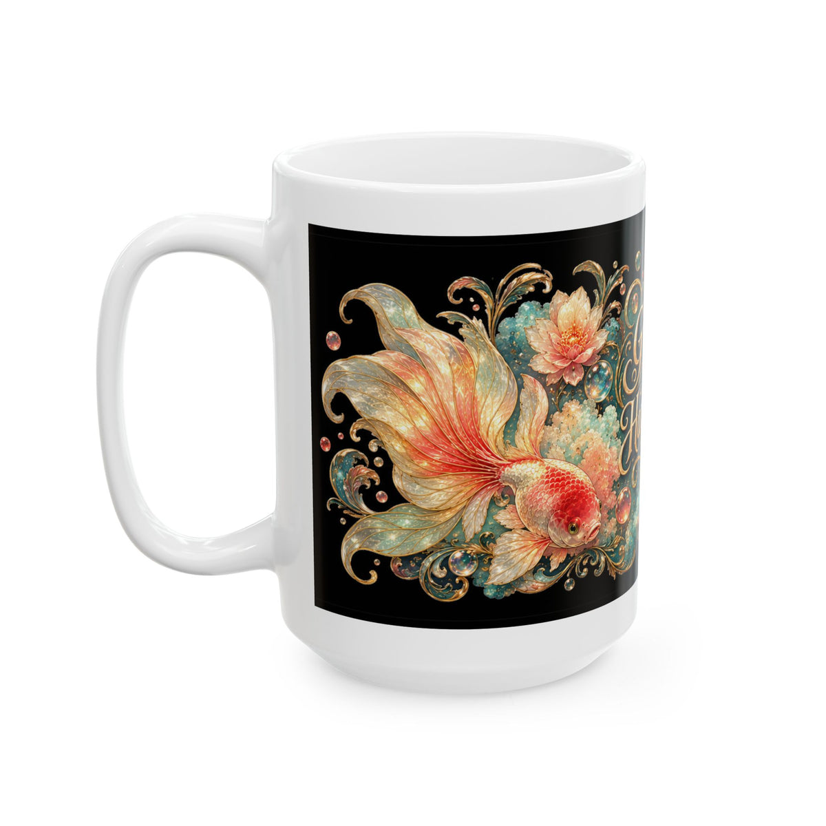 Goldfish Are My Happy Place Ceramic Mug — Floral Aquarium Coffee Cup (11oz/15oz)