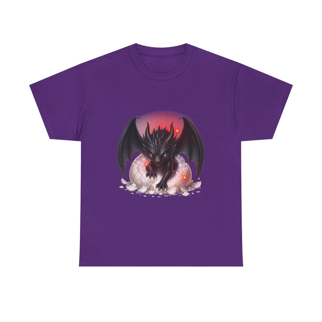 Dragon Hatchling T‑Shirt — Cute Black Baby Dragon Emerging from Egg Graphic Tee