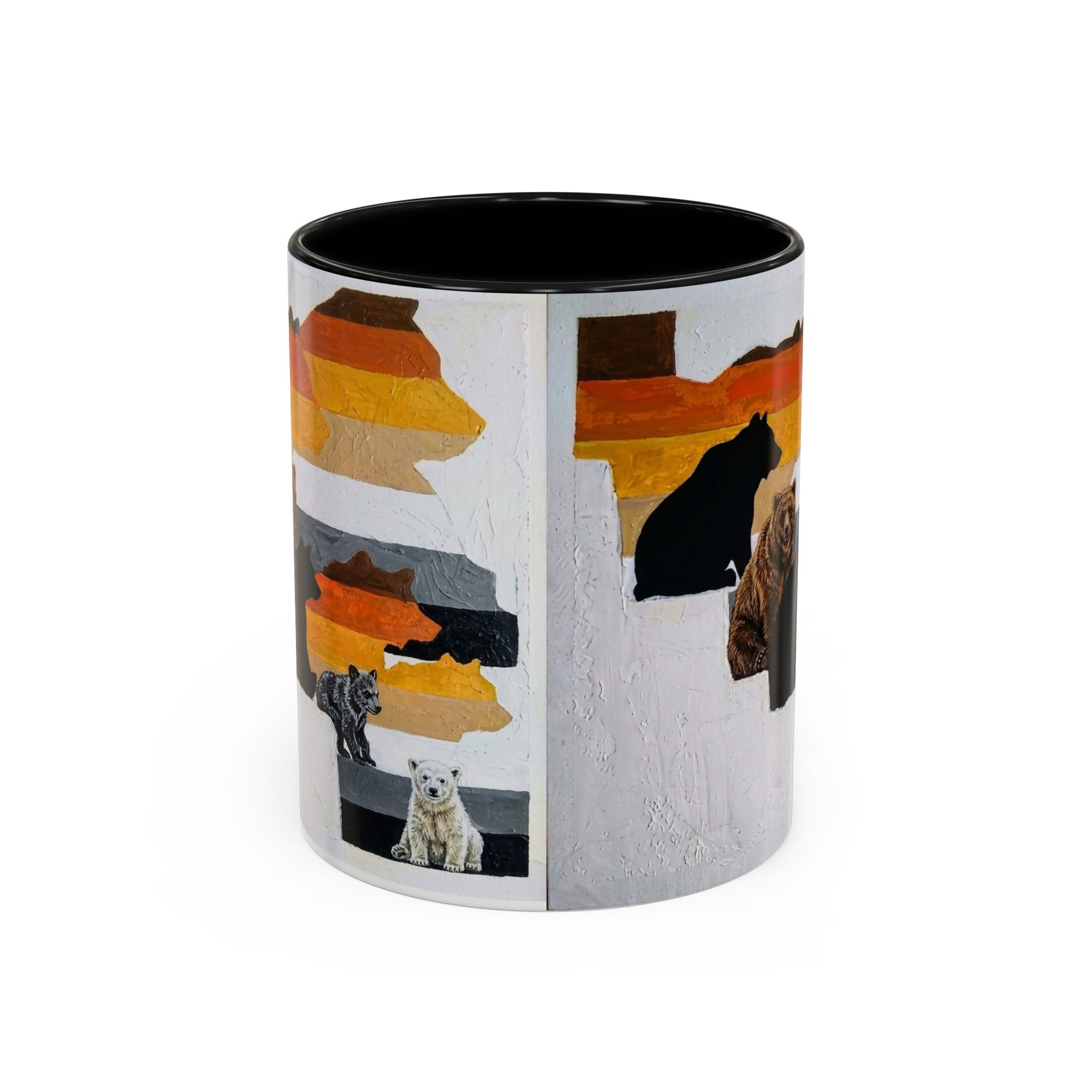 Bear Silhouette Accent Coffee Mug — Sunset Mountain Wildlife Design (11/15oz) Bear Pride. Leather man pride. Bears in leather.