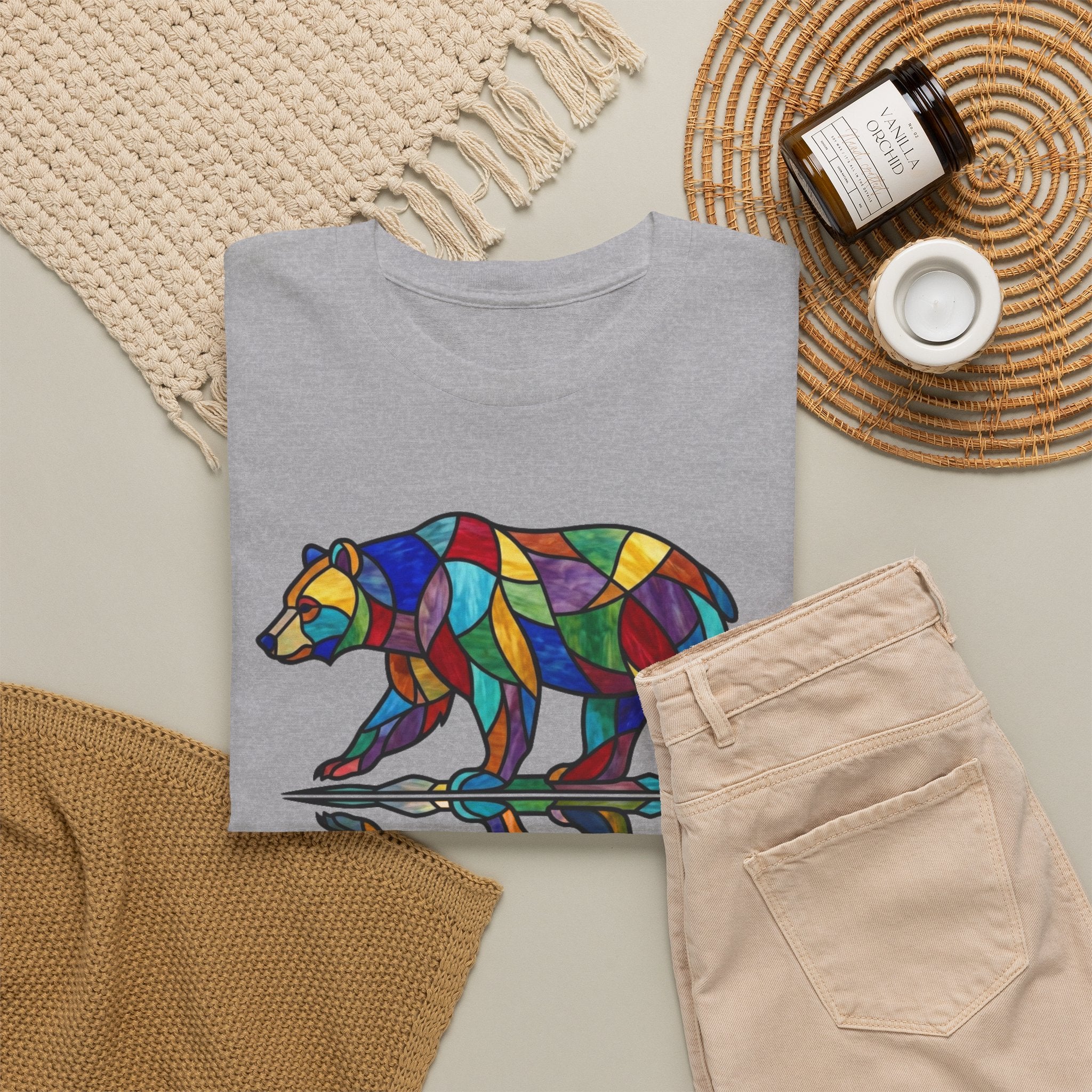 Stained Glass Bear Reflection T-Shirt — Colorful Nature Graphic Tee