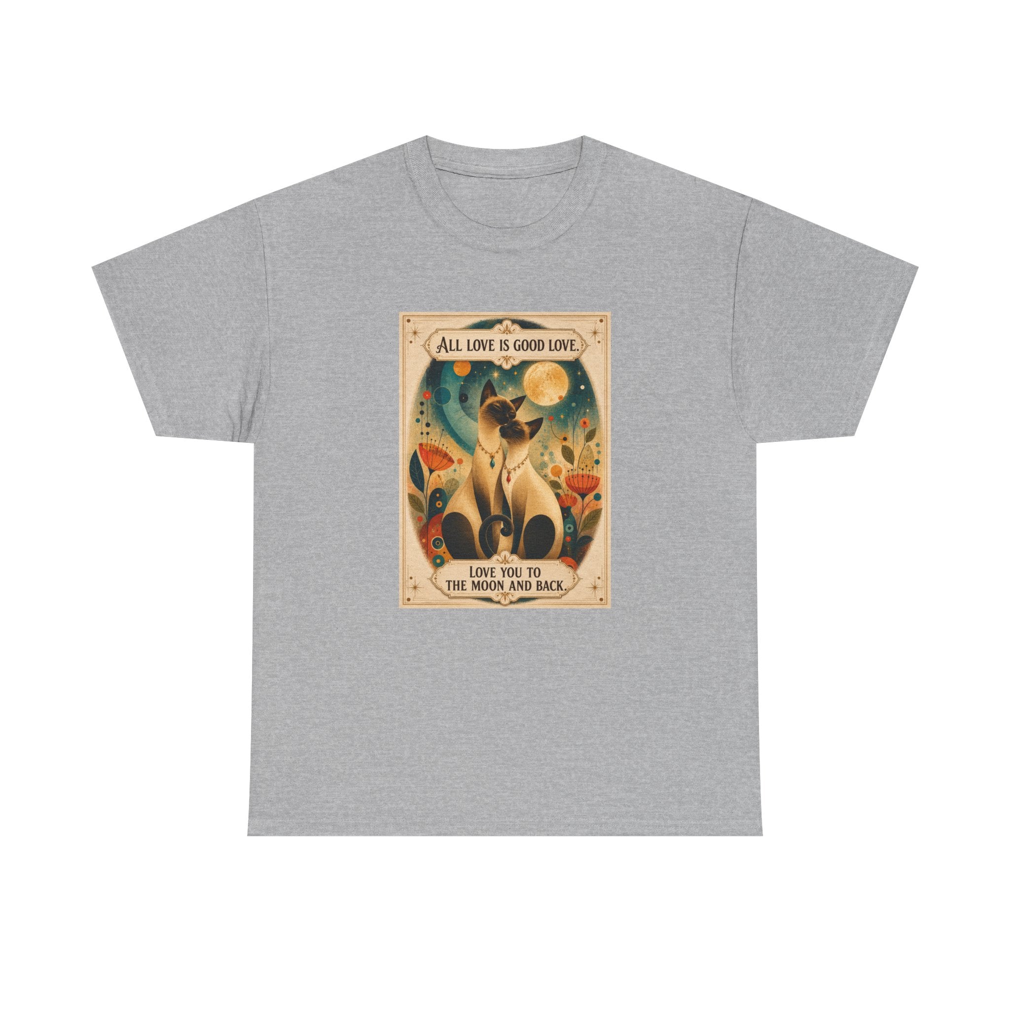 Cat Love Graphic Tee — "All Love is Good Love" Retro Pet Shirt. Siamese Cat Shirt.
