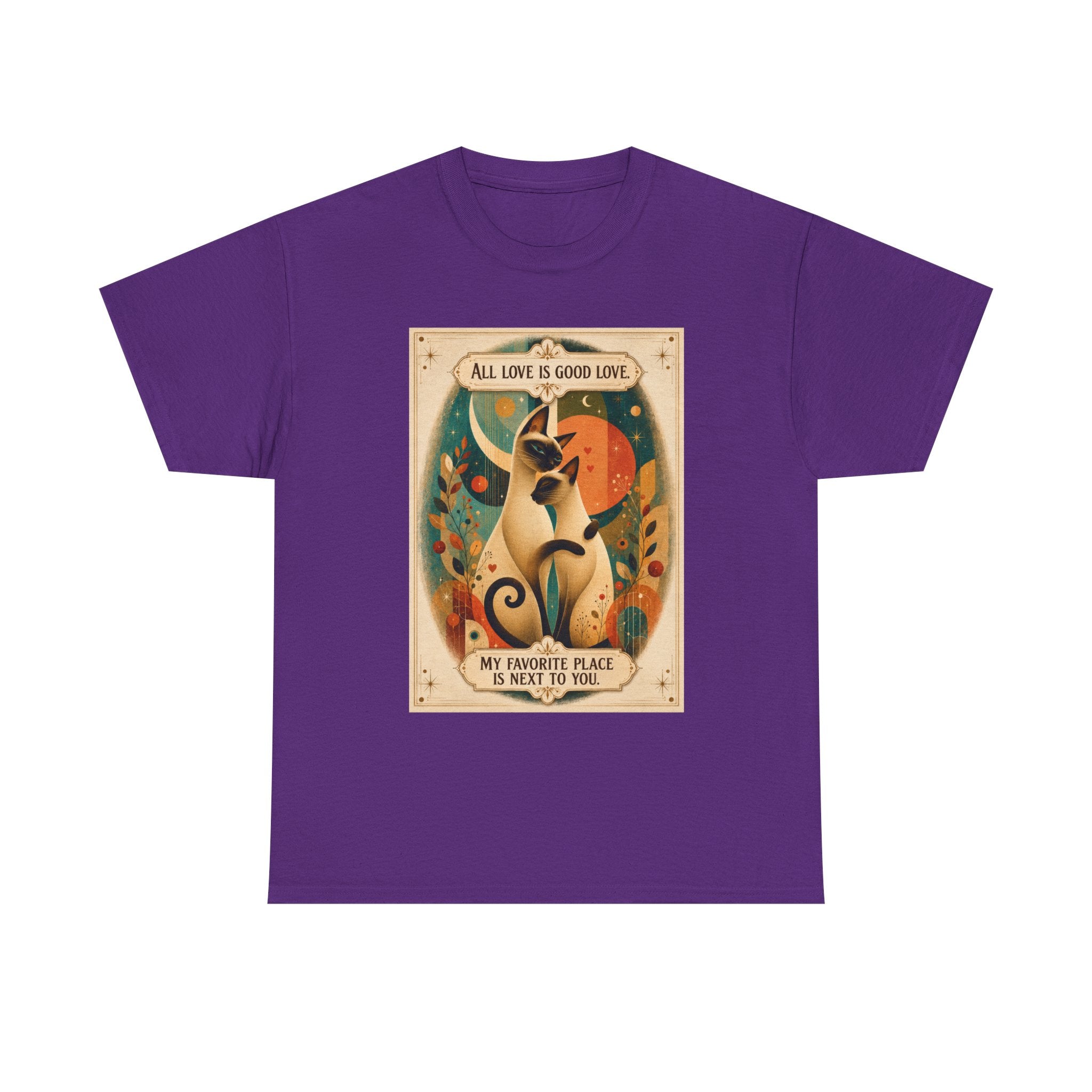 Cat Poster T-Shirt – "All Love Is Good Love" Retro Cat Love Graphic Tee. Siamese Cat Shirt Cat Lover Gift Cat Mom Shirt Cat Dad Shirt Cat People Apparel Cute Cat T-Shirt Cat Lover Tee Siamese Cat...