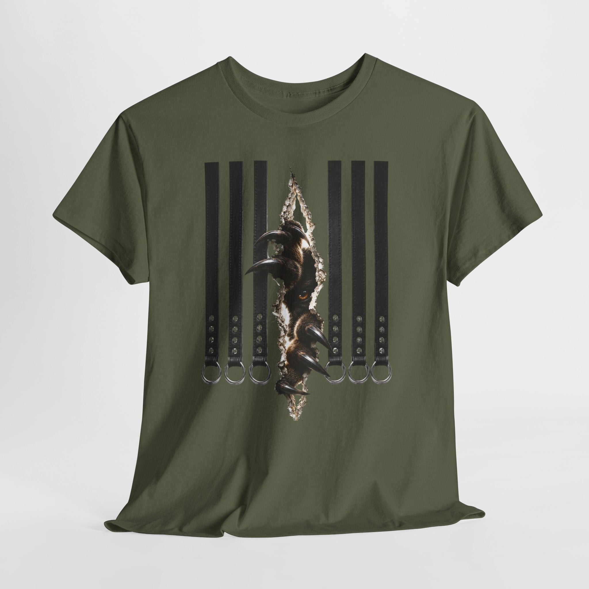 Graphic Tee — Leather straps with rings. Beast tearing out of the chest. Unleashing the wild beast inside